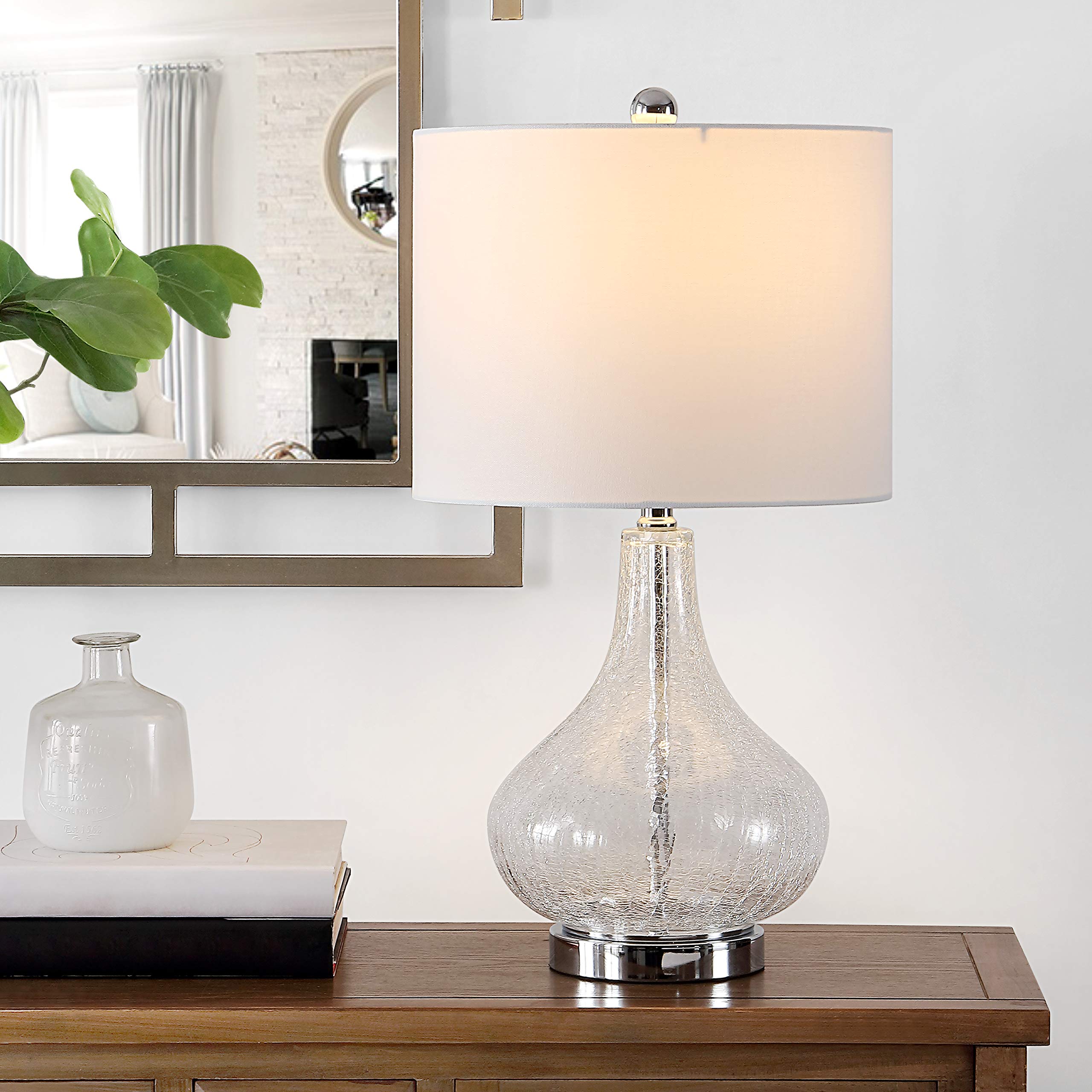 SAFAVIEH Lighting Collection Brooks Clear Glass 24-inch Bedroom Living Room Home Office Desk Nightstand Table Lamp (LED Bulb Inc