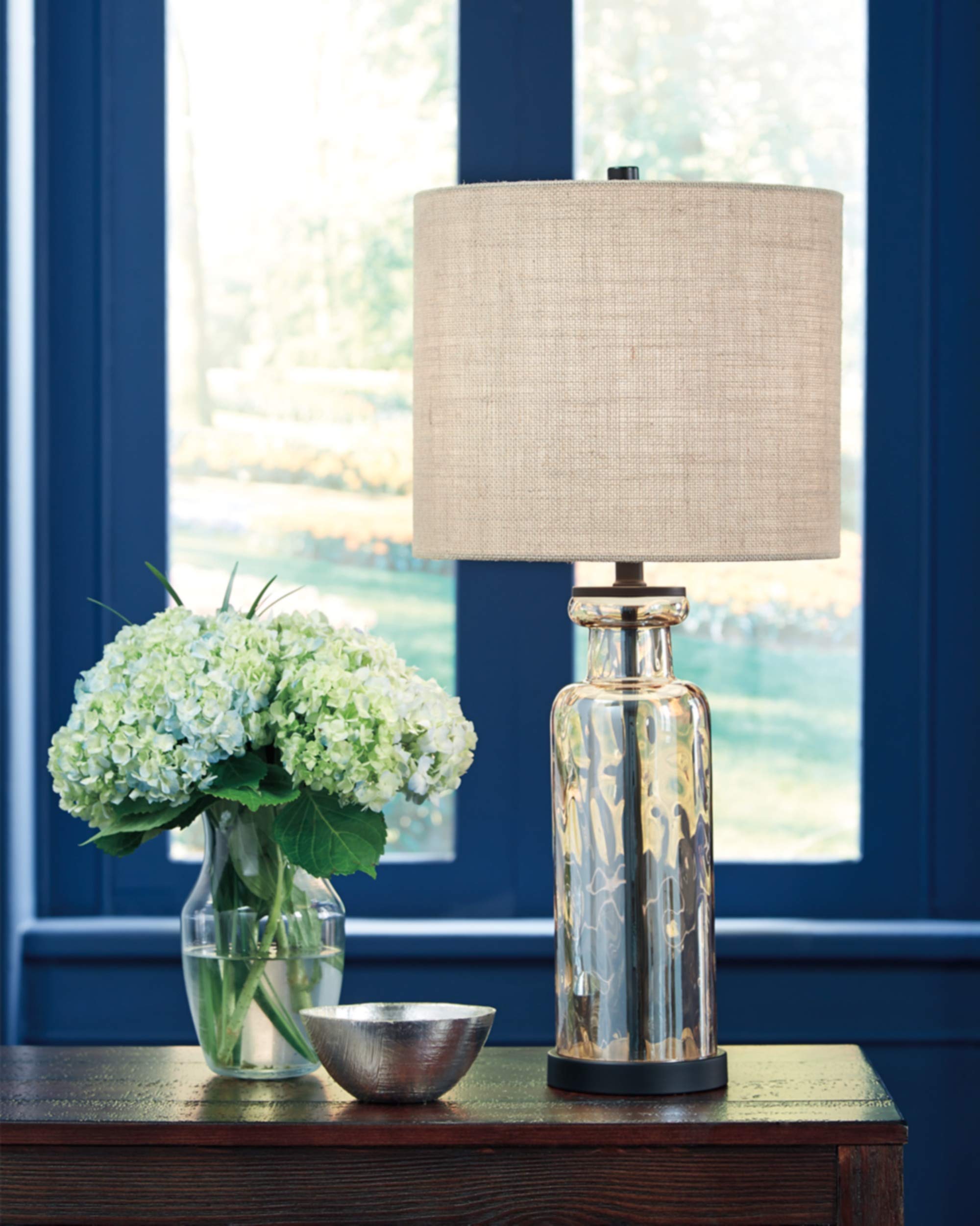 Signature Design By Ashley Laurentia 28.75" Modern Neutral Glass Table Lamp, Champagne
