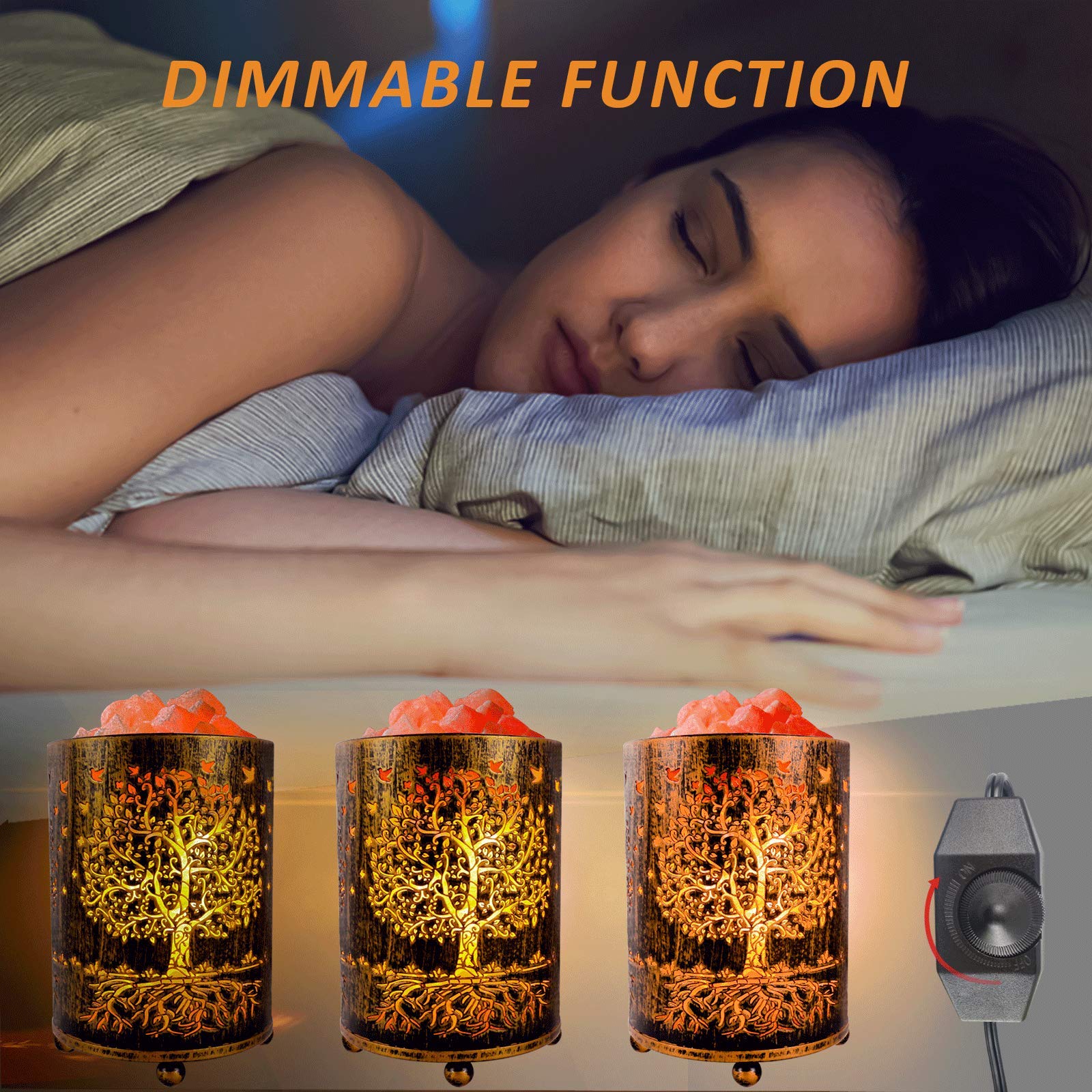 Salt Lamps Night Light, Himalayan Salt Rock Lamp With Dimmer Switch, Tree Of Life Salt Basket Lamp, Retro Decor Salt Crystal Des