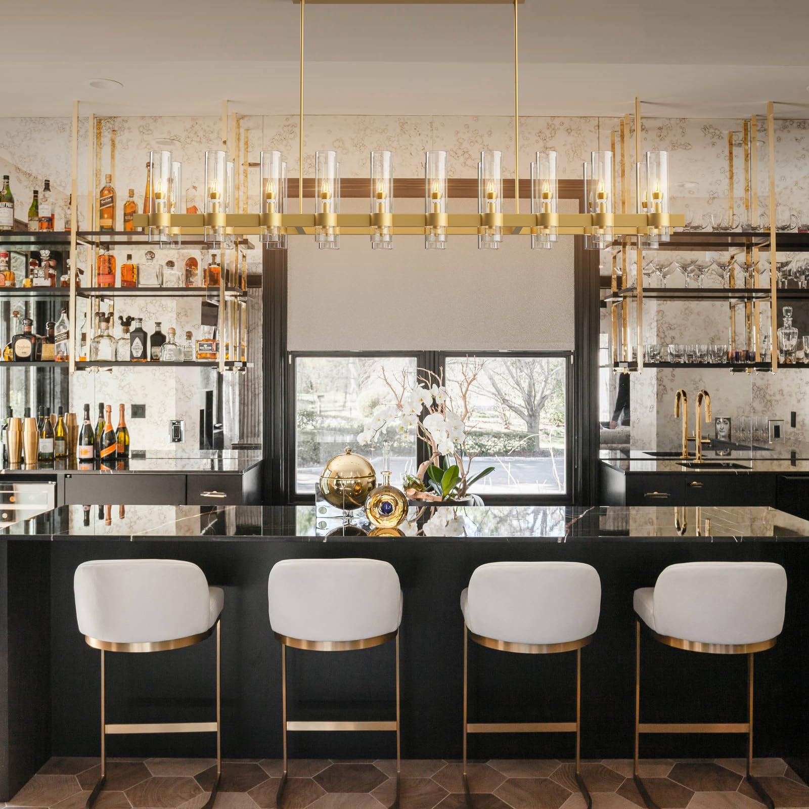 Yiosi Brass Kitchen Island Lighting-20-Light Linear Chandelier, Adjustable 67.7'' Modern Farmhouse Rectangle Pendant Light Fixtu