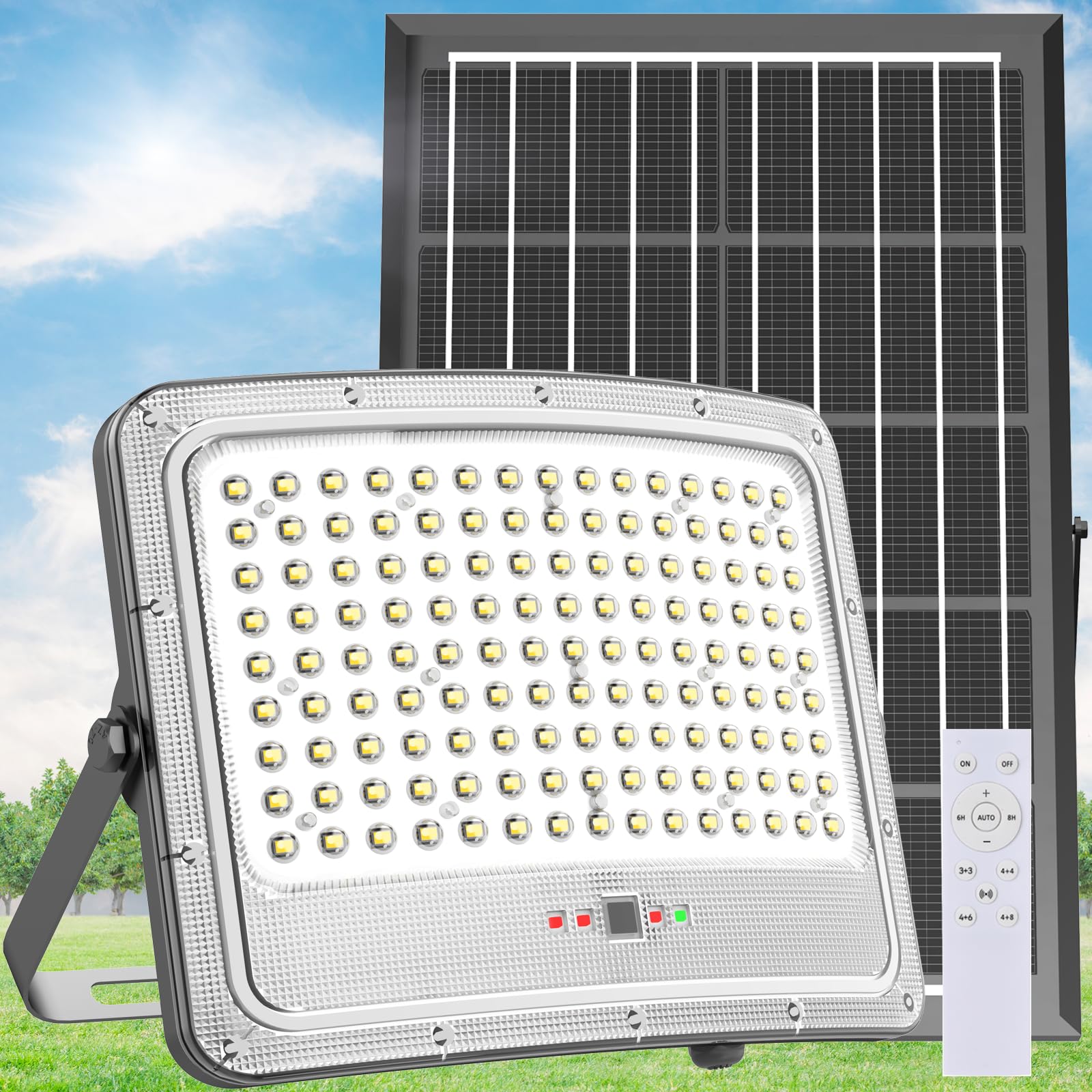 TENKOO Solar Street Flood Lights Outdoor 1000W Solar Parking Lot Lights Dusk to Dawn 65000LM IP67 Waterproof Security Commercial