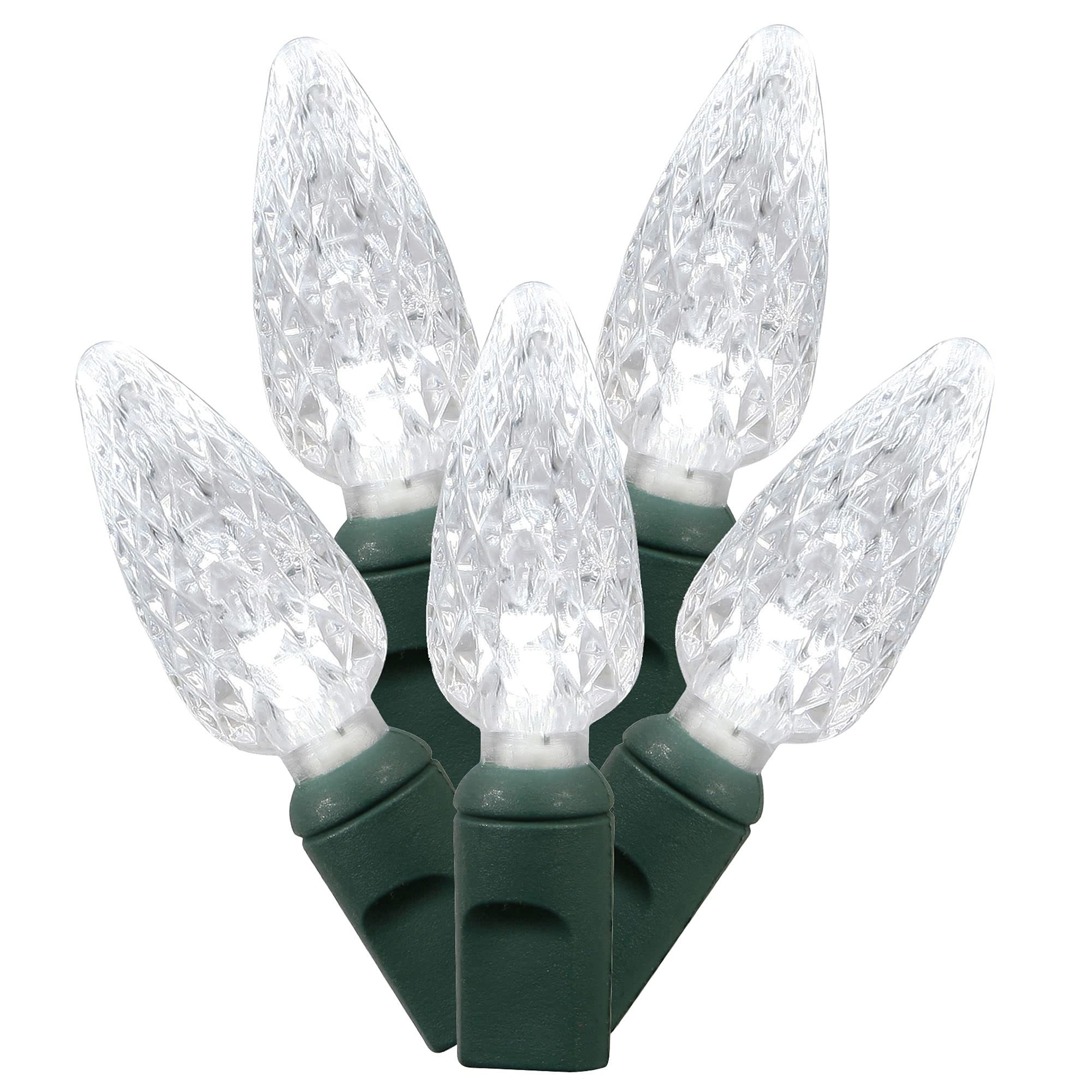 Vickerman C6 LED Light Strand, 200 Lights, Pure White, Green Wire, 100, Model X6G8809, Plastic