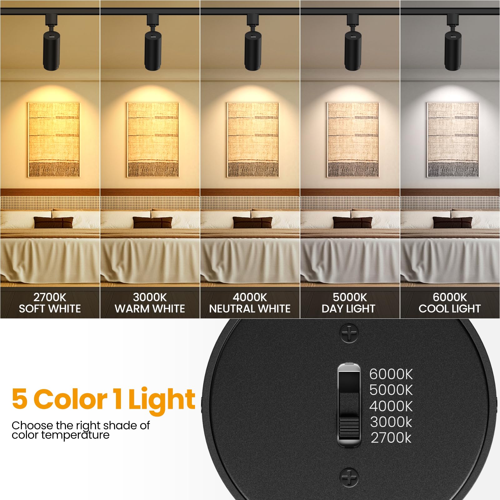 Aibisod 10W 5-Color Zoomable Track Lighting Heads H Type Led Track Lighting Heads Black Dimmable Bright Track Light Heads For Ga