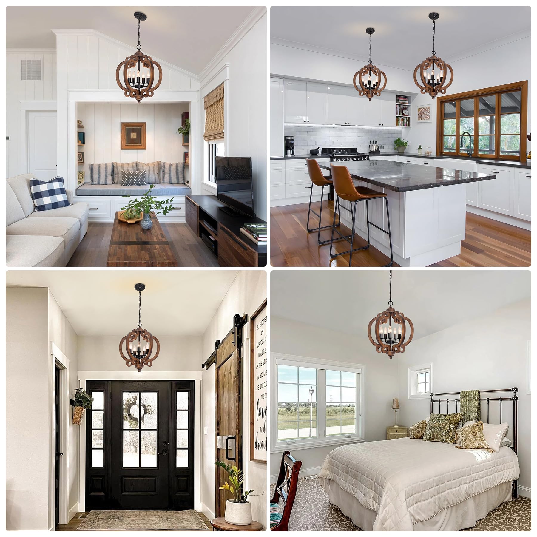 Rviezza 5-Light Rustic Wood Chandelier - Vintage Orb Pendant Lighting for Dining Room, Kitchen Island, Foyer, 17.72'' Model B0F8VH8L17