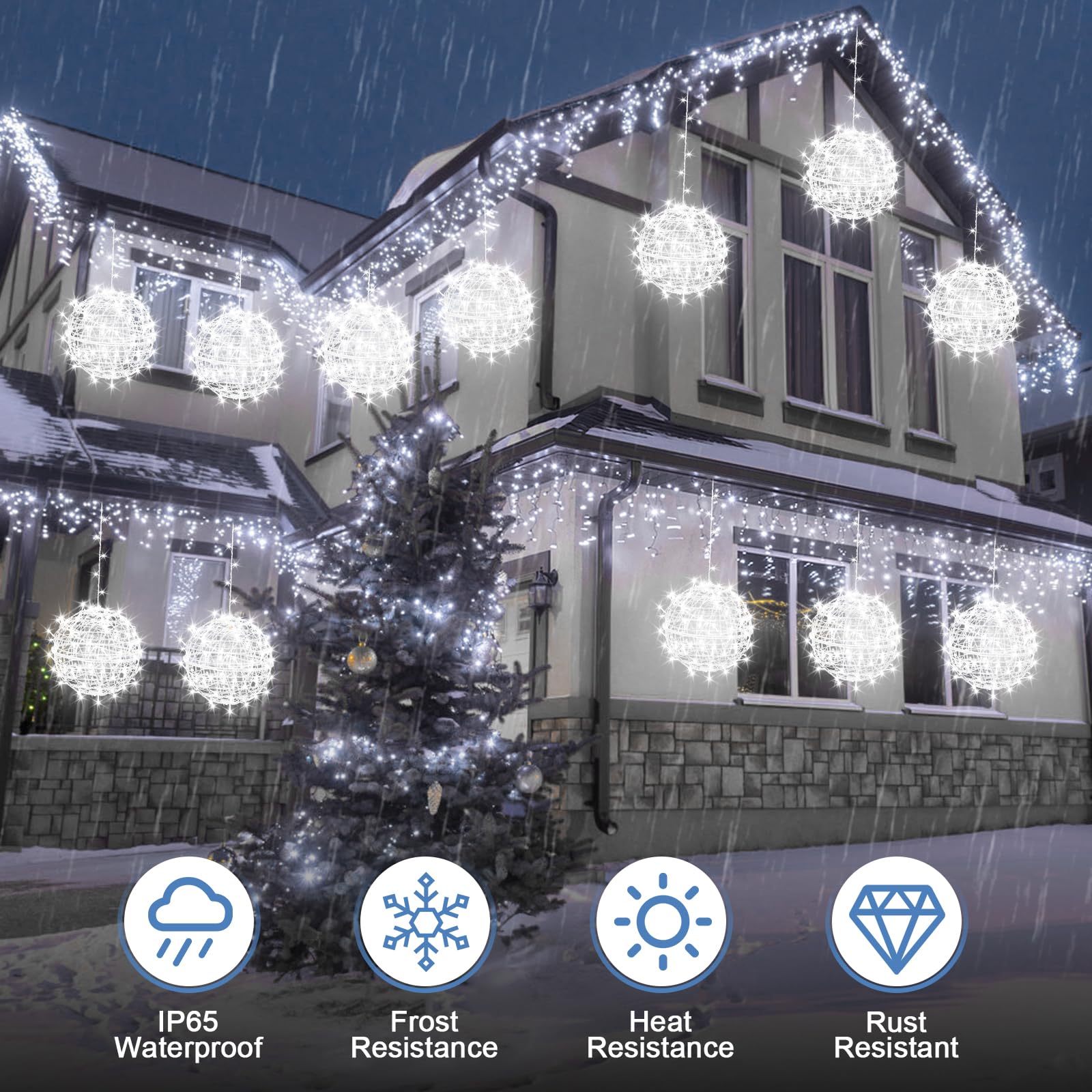 Baung Christmas String Lights, 4 Pack 11.81in Sphere Lights, Cool White, Model BG-CL02M138L, for Outdoor and Indoor Decoration