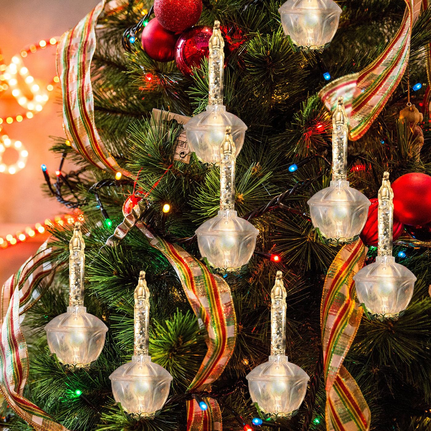 Romasaty Silver Bubble Lights Set, 11Ft Vintage Christmas String Lights, 8 Clear Glass Bulbs, Green Wire, Model ULP(7)-LR(7)(5W)