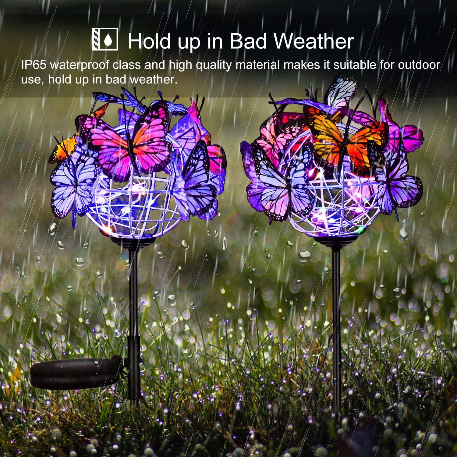 Doingart Solar Garden Lights - 2 Pack Butterfly Stake Lights With Copper String, Multicolor