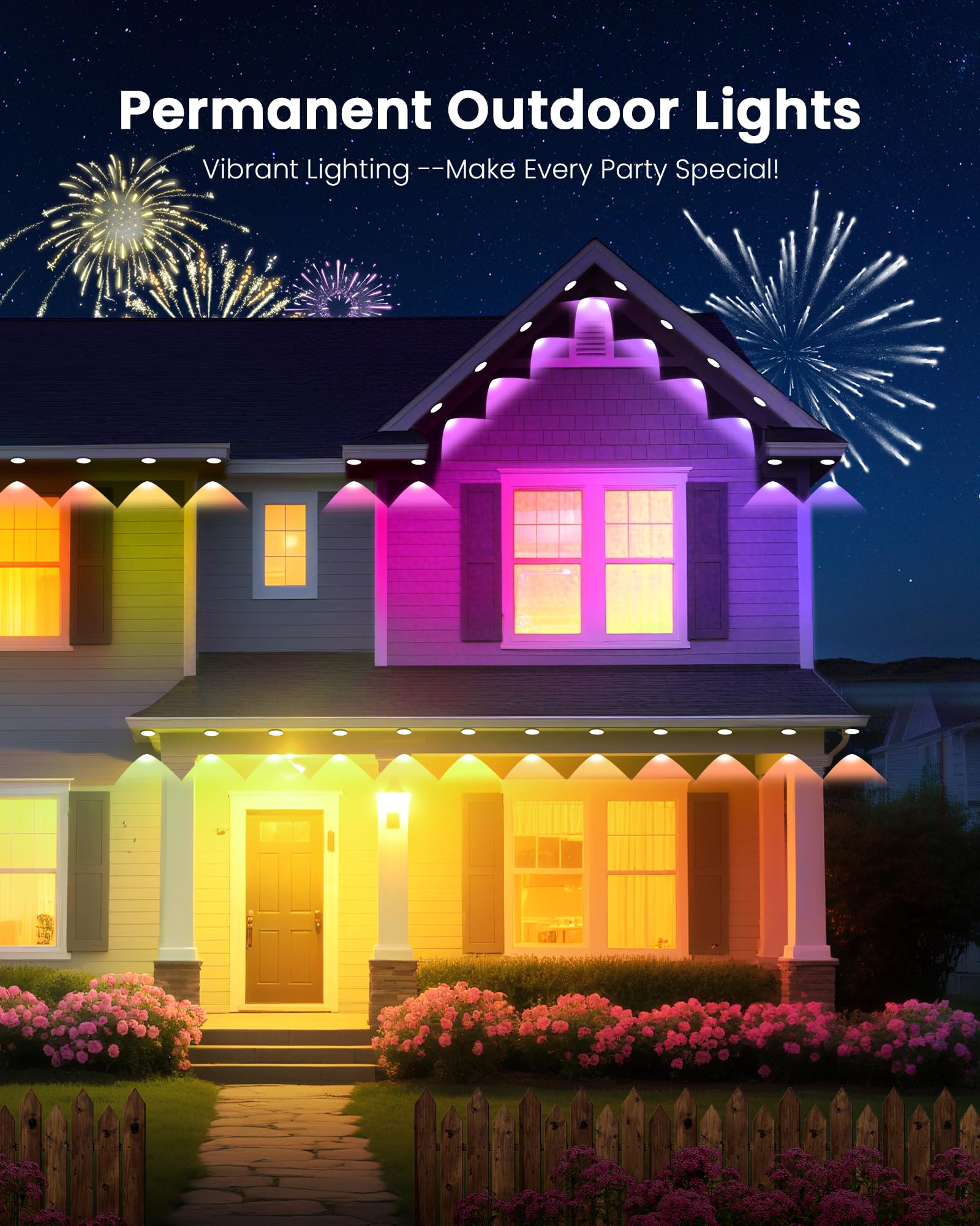KISUFU 50FT RGB Outdoor Lights, IP68 Waterproof, 221 Modes, App & Remote Control, ABS Material, Model LED725-US, White