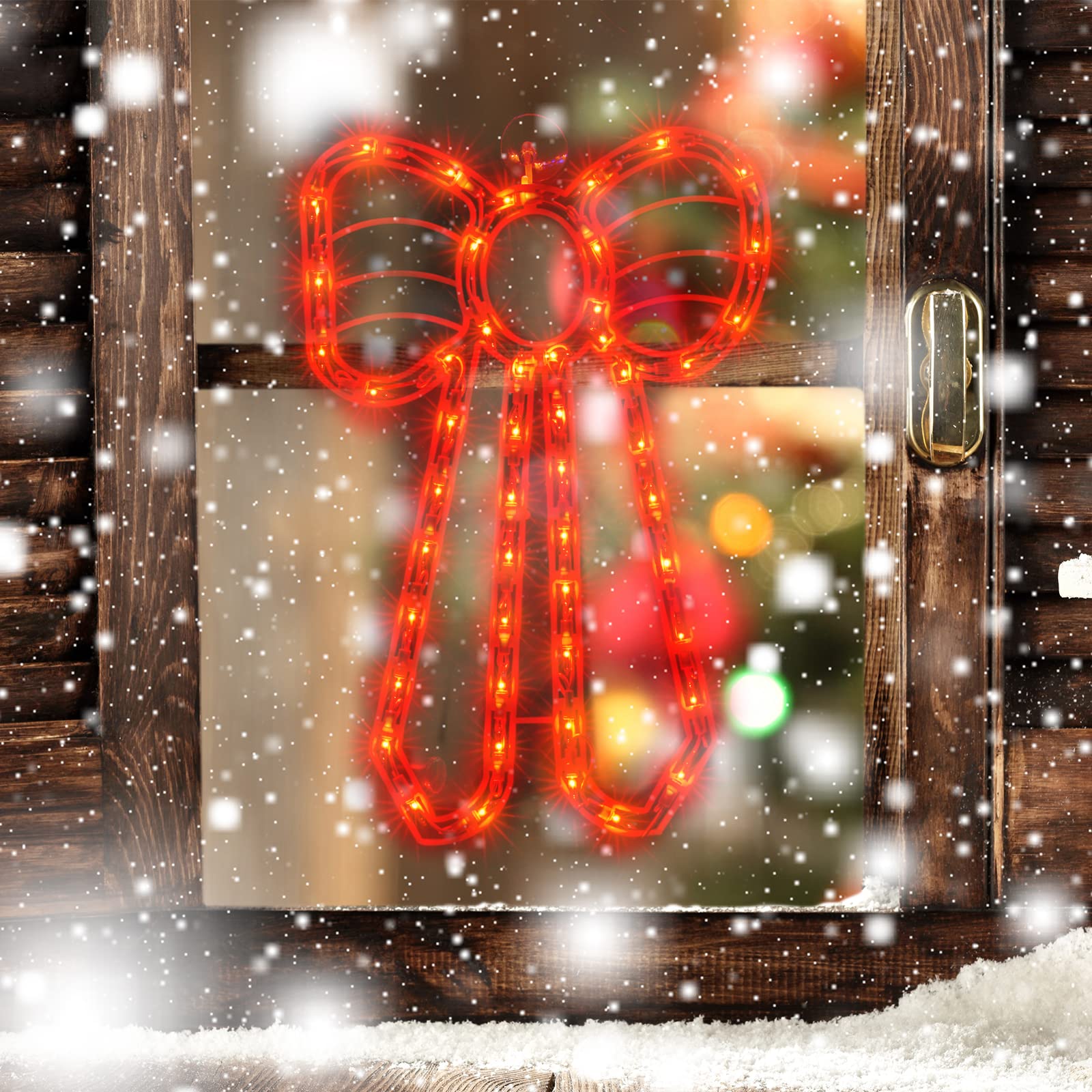 JUSTPRO Christmas Window Silhouette Lights, Double-Sided Bow Decor, 50 Incandescent Mini Lights, Durable Material, 1-Pack
