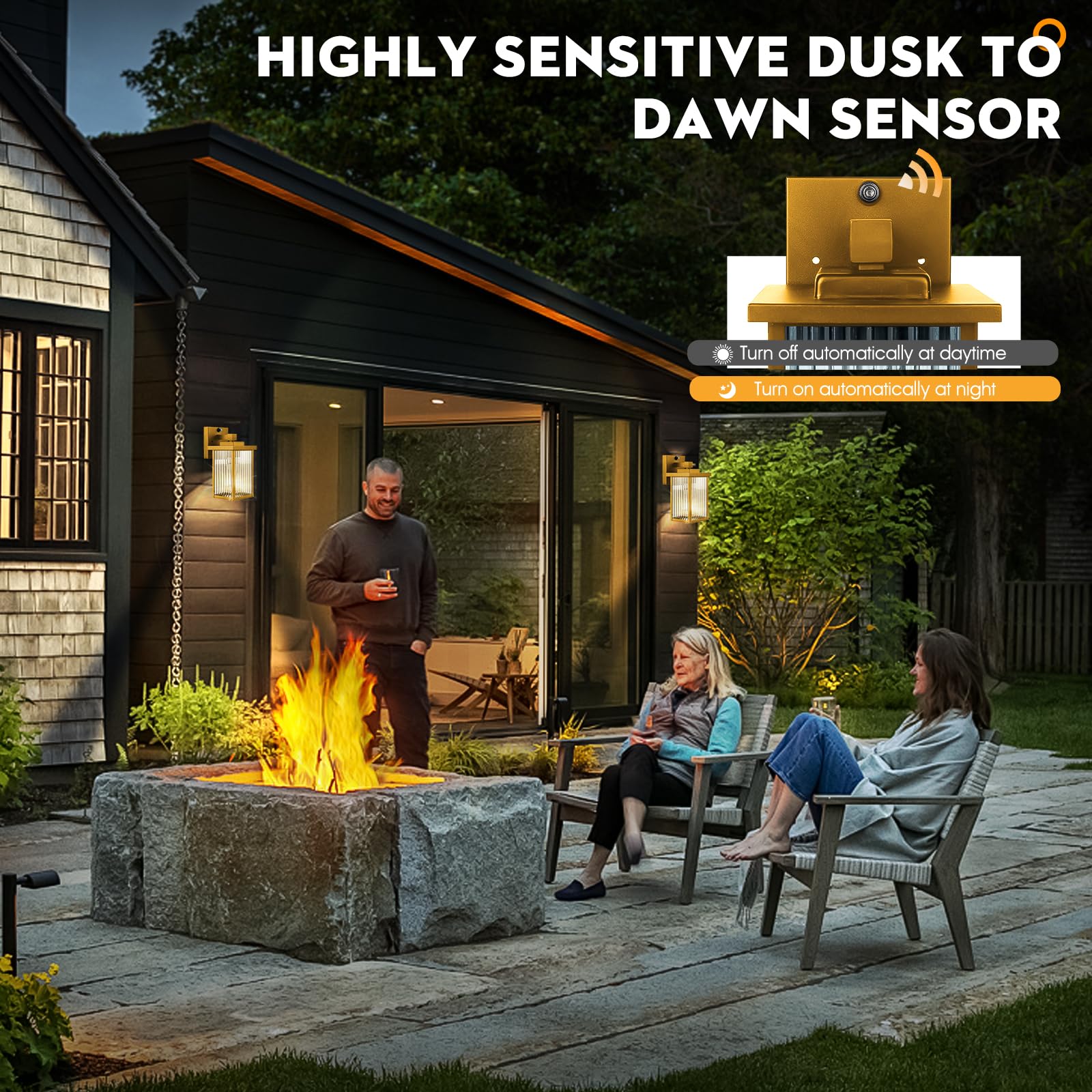 Hameso 2 Pack Dusk To Dawn Outdoor Lighting  Waterproof Outdoor Porch Light With Tempered Glass  Outdoor Light Fixture For House Exterior Front Door Garage Patio (Gold Color)