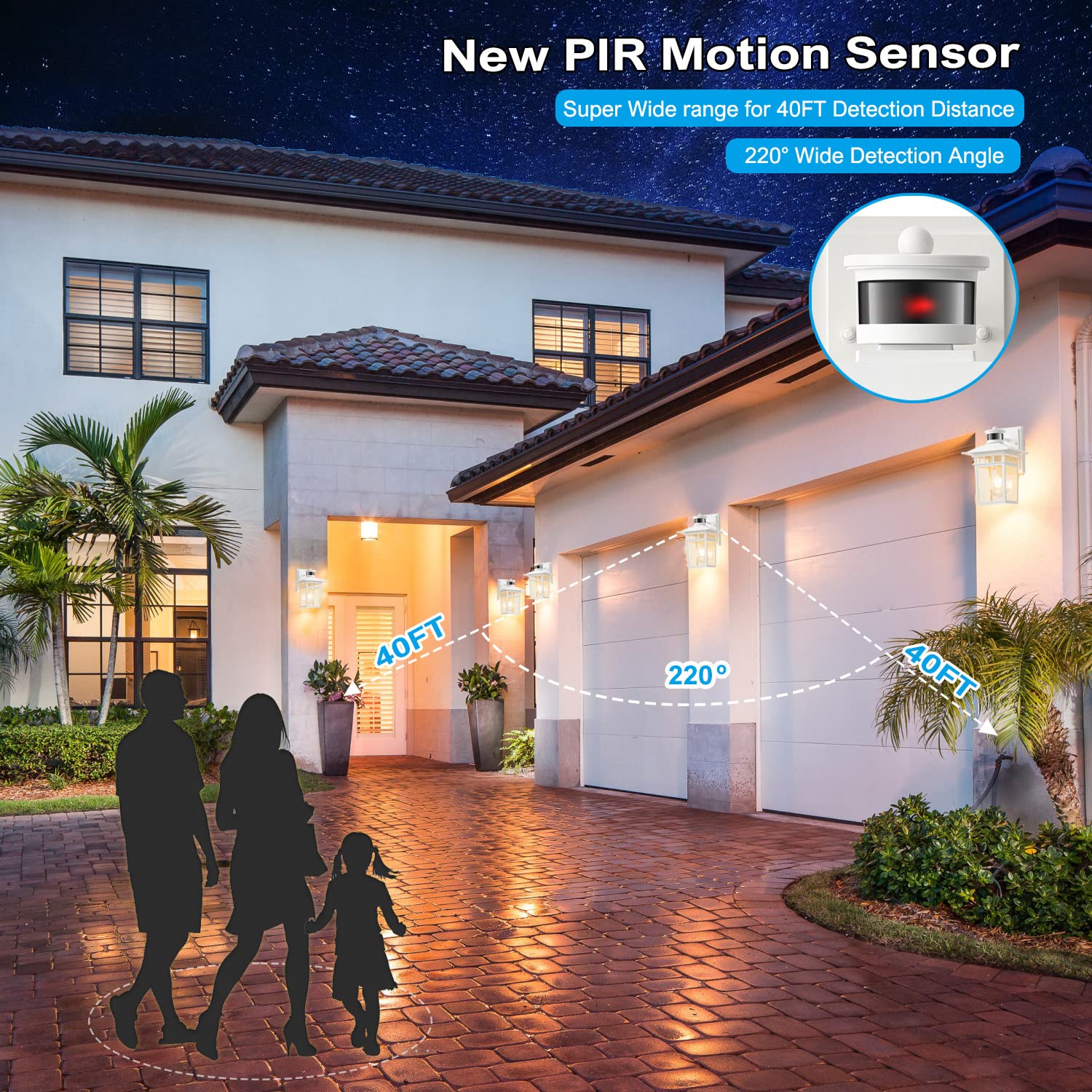 Hifeelen 2 Pack Motion Sensor Outdoor Light, Waterproof Aluminum, Dusk to Dawn, White, Model H98907