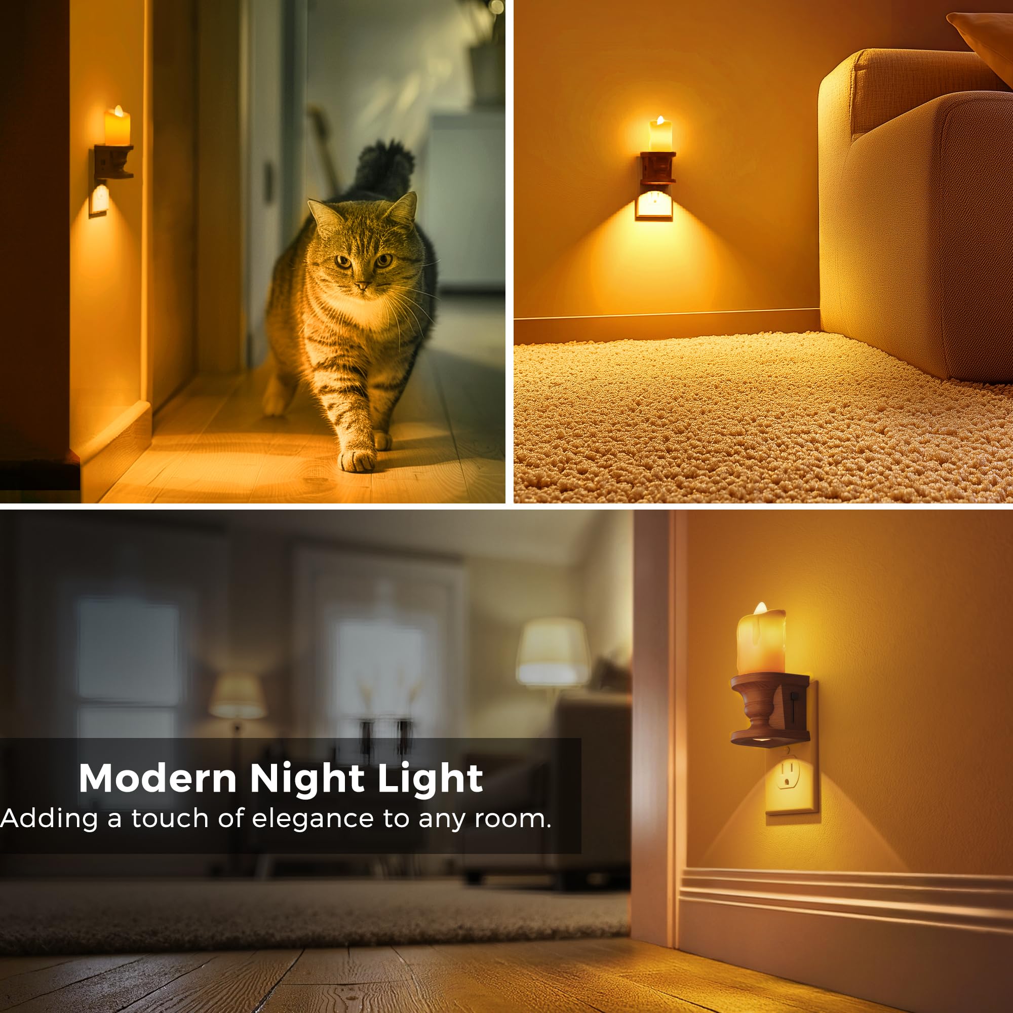 L Lohas Led Night Light [2-Pack] Flameless Candle Night Light With 3 Lighting Model  Dusk To Dawn Sensor 0-100Lm Brightness Dimmable Amber Light Vintage Nightlight For mature-themeds Hallway Bedroom