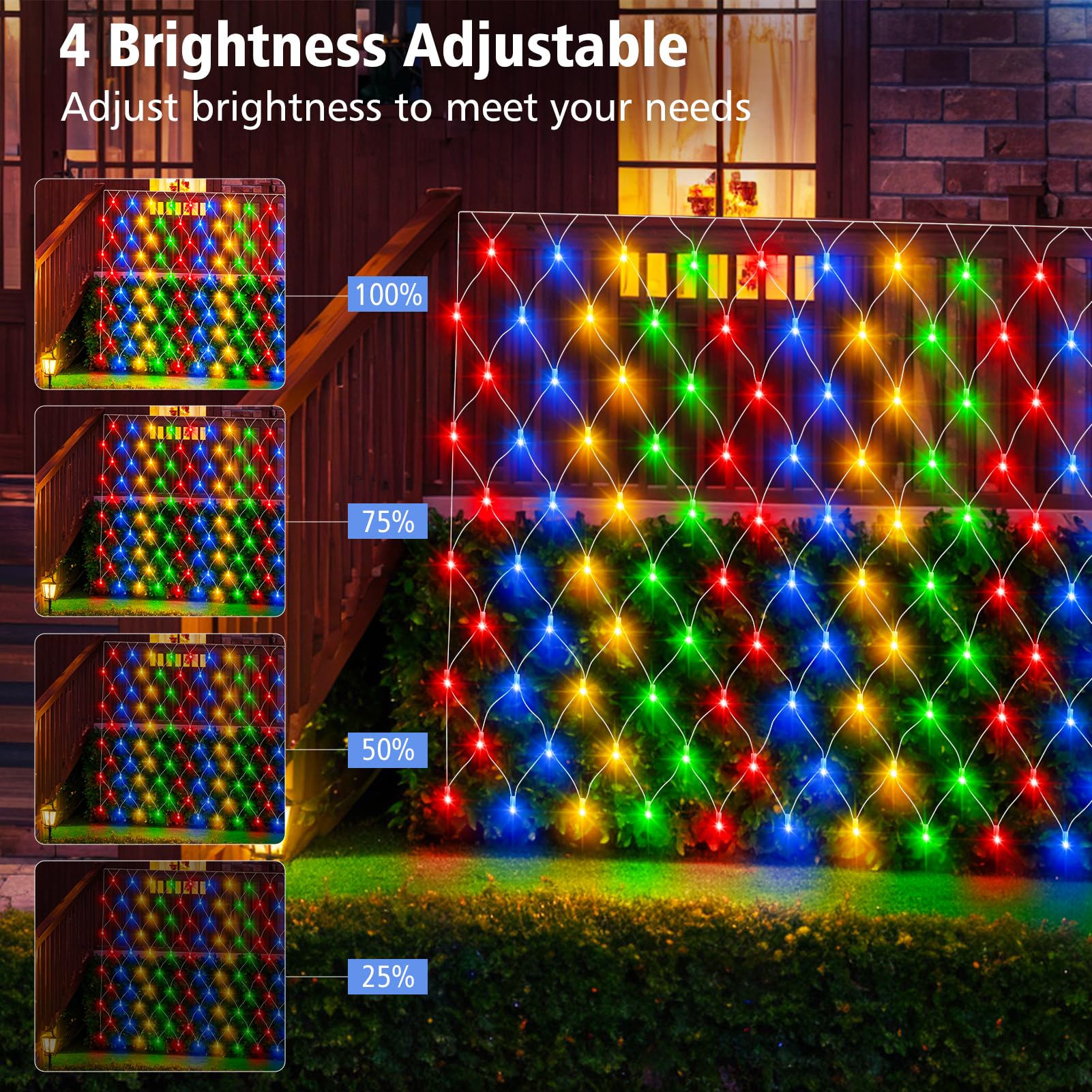Christmas Net Lights, Battery-Operated 100 Led Bush Net Lights 5Ft X 5Ft Mesh With Remote, Dual Color Changing For Wedding, Gard