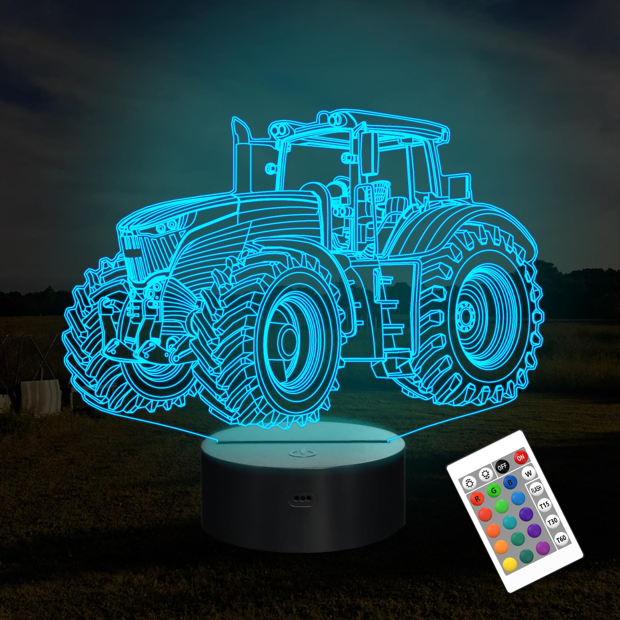 Attivolife 3D Illusion Night Lamp - 16 Color Changing, Dimmable Hologram, Usb Charge, Tractor Model Fs-2810-9999, Creative Gift For Kids