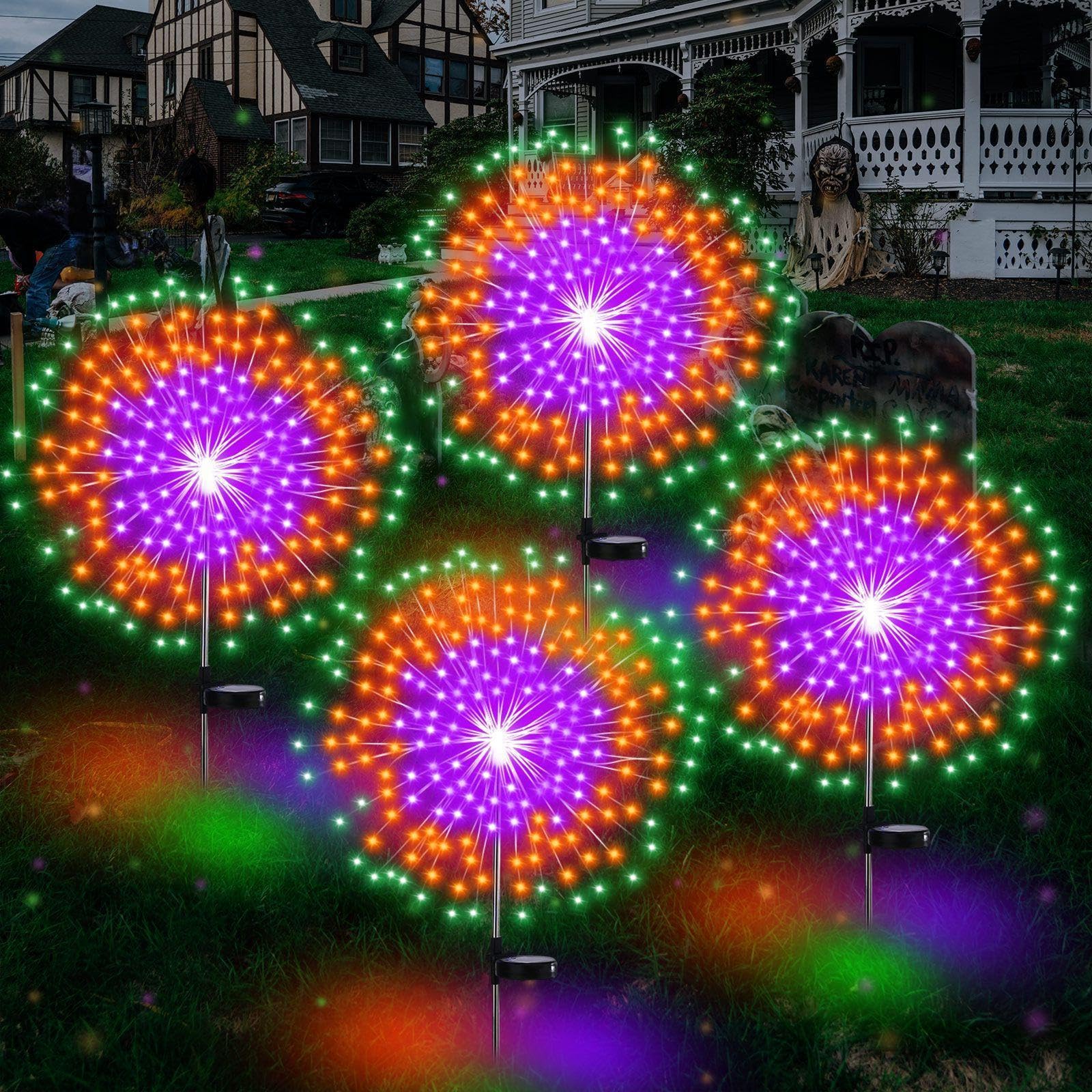 Tujoe 4th of July Decoration Outdoor 4 Pack Solar Firework Lights with 180 LED 250th Anniversary Patriotic Solar Lights 8 Lighti