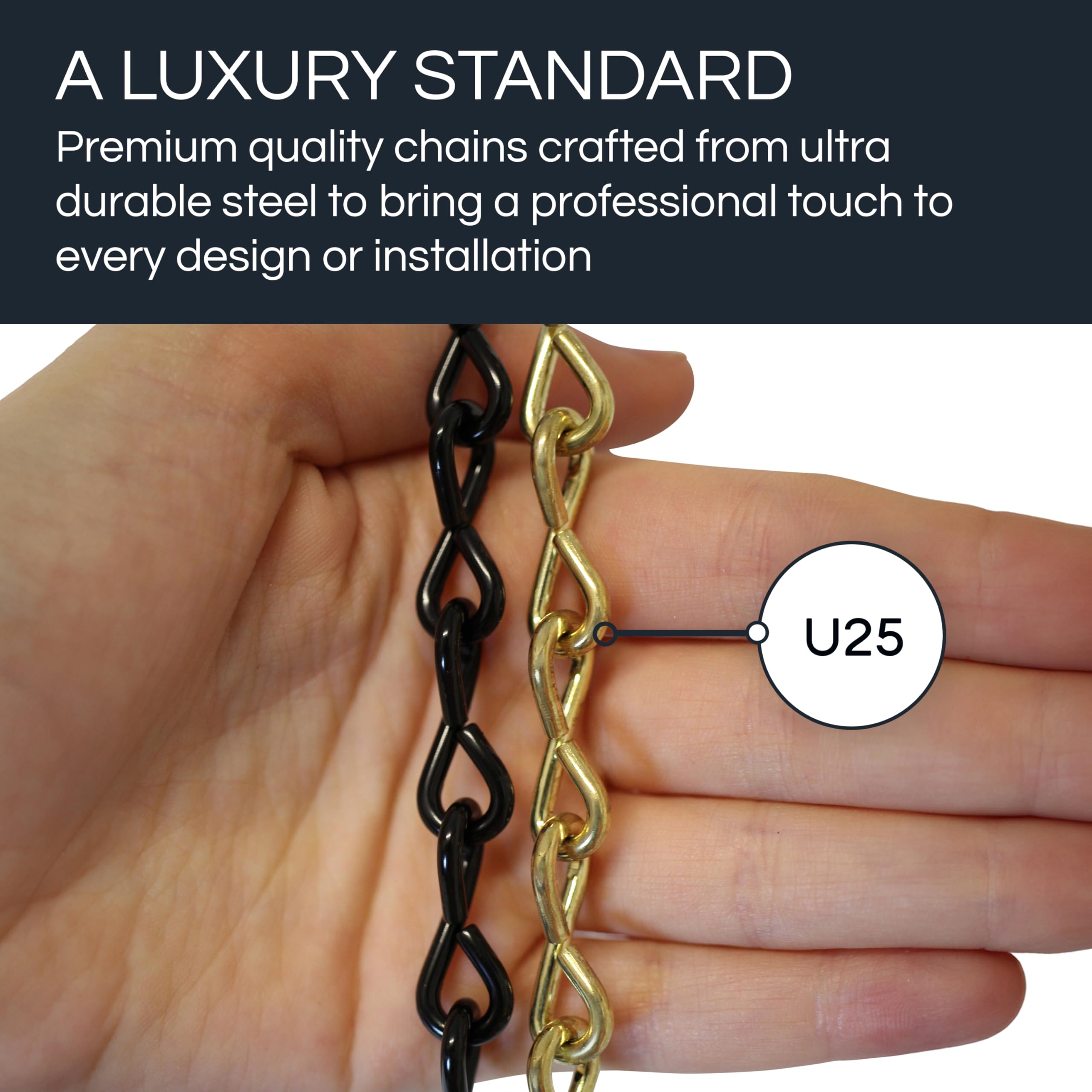 RCH Hardware Decorative Solid Steel Single Jack Fixture Chain, 10 Gauge, 3 Foot, Polished Brass Finish, Model CH-S50-12-PB-3