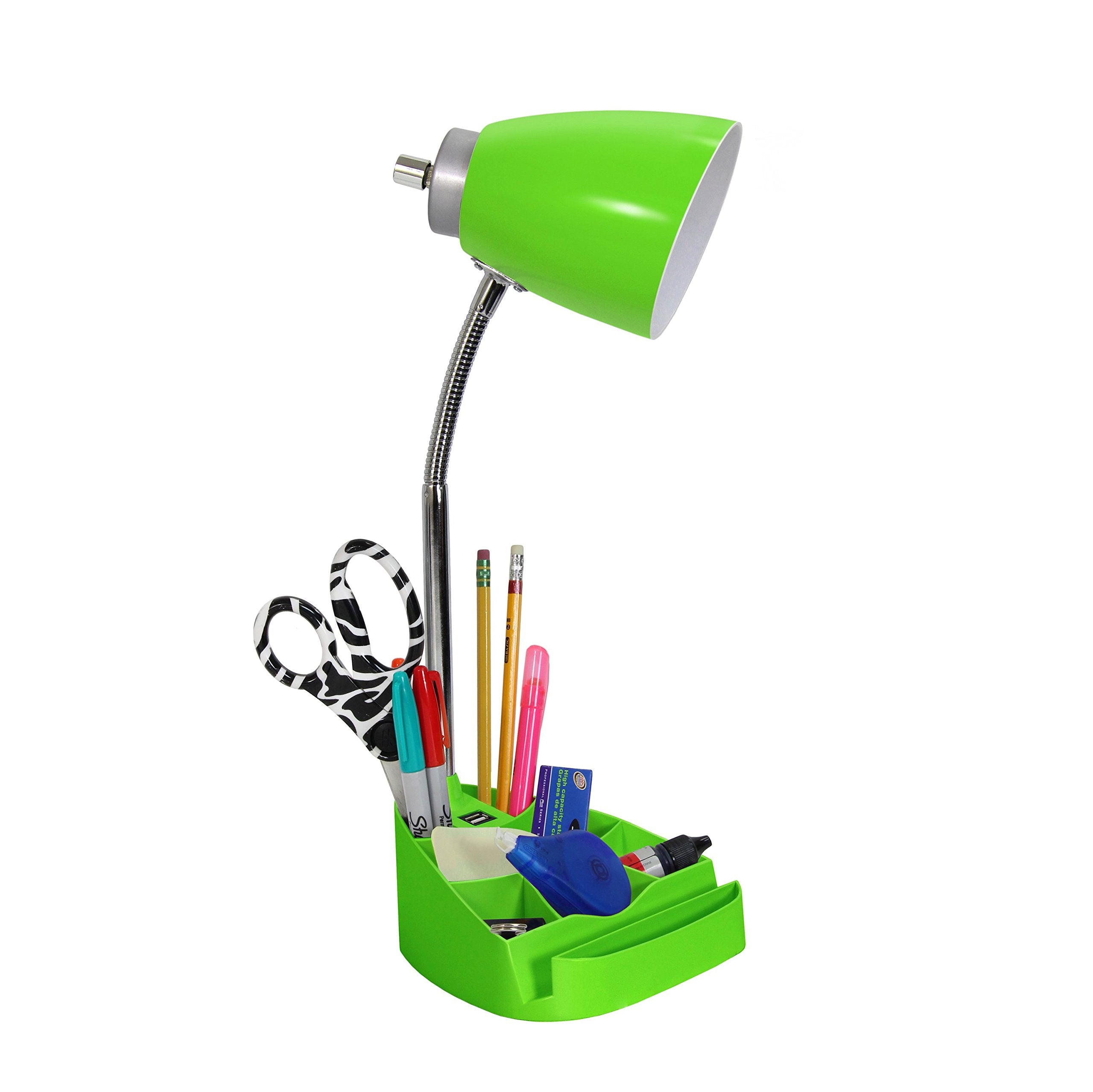 Simple Designs Ld1056-Grn Gooseneck Organizer Desk Lamp With Ipad/Tablet Stand Or Book Holder And Usb Port, Green