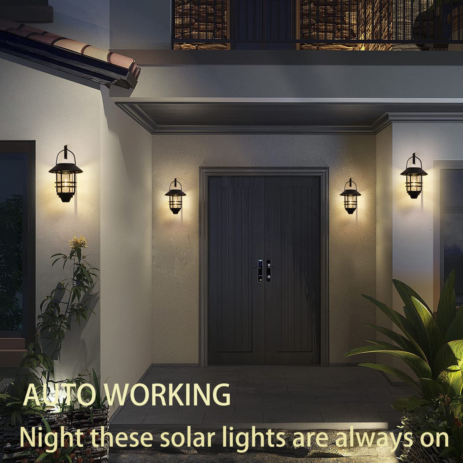VerRon 2 Pack Solar Lantern Wall Lights, Heavy Glass & Stainless Steel, Black, Model 13A2P01