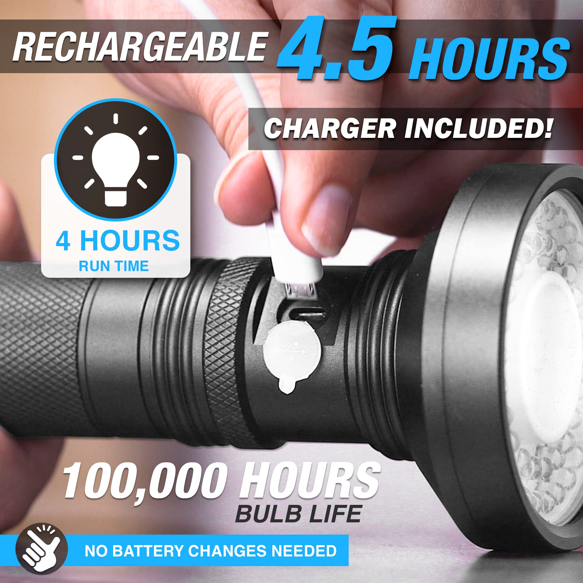 Bell+Howell Taclight Max Ultra LED Flashlight - 500 Lumens, Rechargeable, Water Resistant, 5 Modes, Model 1003