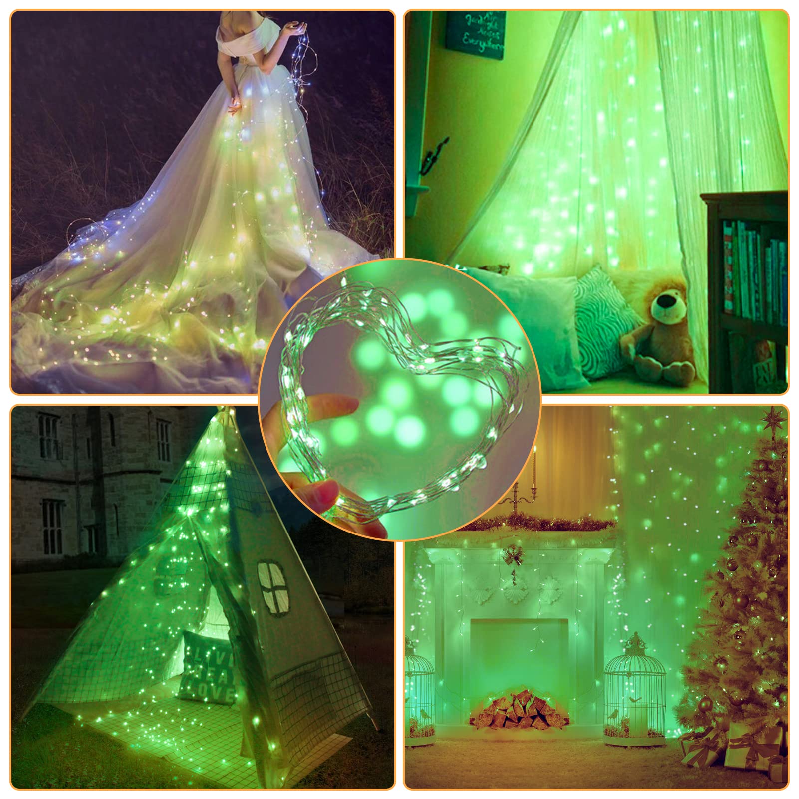 Camantu 12 Pack Green Fairy Lights Battery Operated, 7Ft 20Led Valentines Day Lights Battery Operated Waterproof Silver Wire For Diy Mason Jar Bedroom Party Birthday Wedding Christmas Decorations