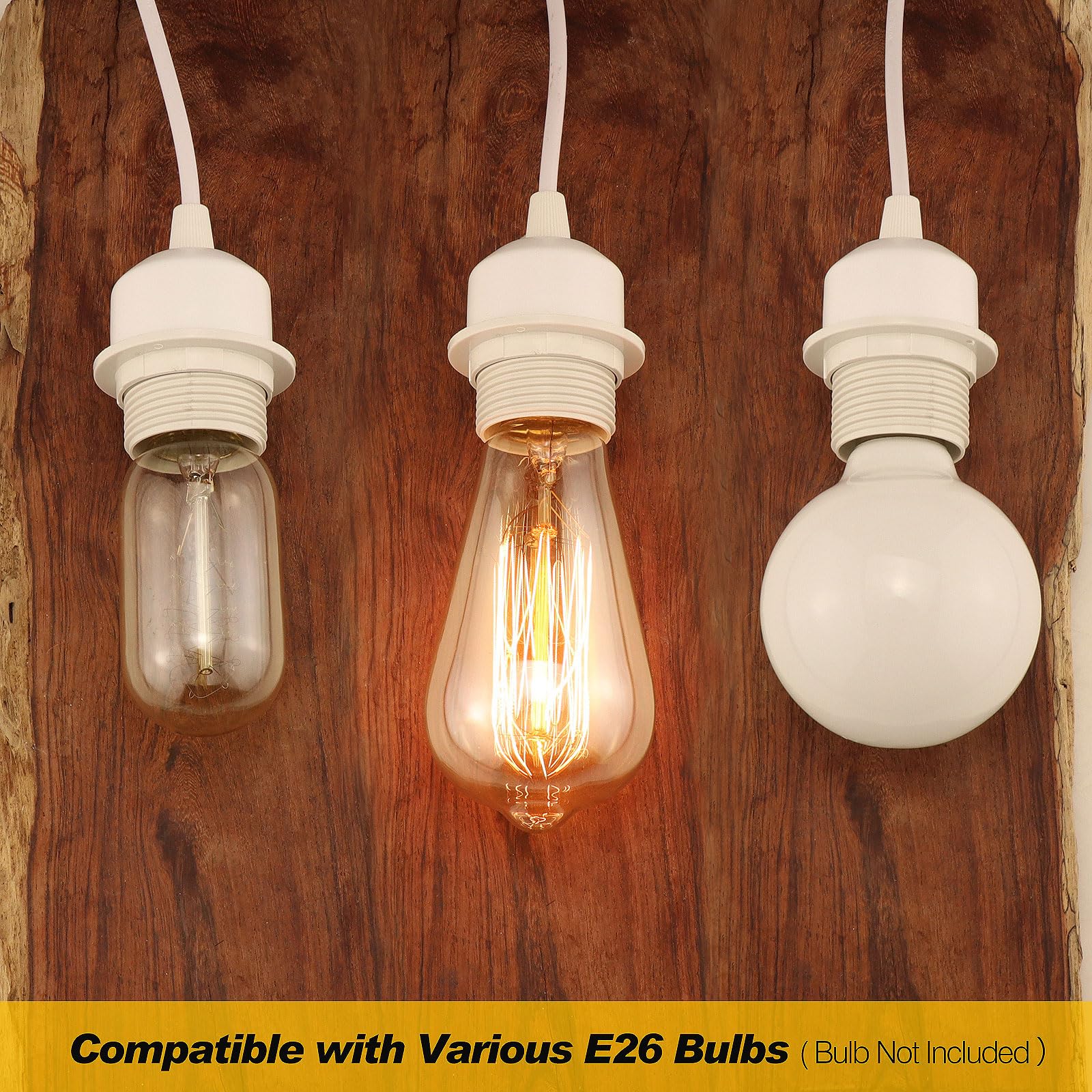 3Pack Plug In Hanging Light Kit, E26/E27 Vintage Hanging Lights With Plug In Cord, Retro Pendant Light Kit, 12Ft Cord With On/Off Switch Ul Listed, Plug In Pendant Light Cord For Hanging Light(White)