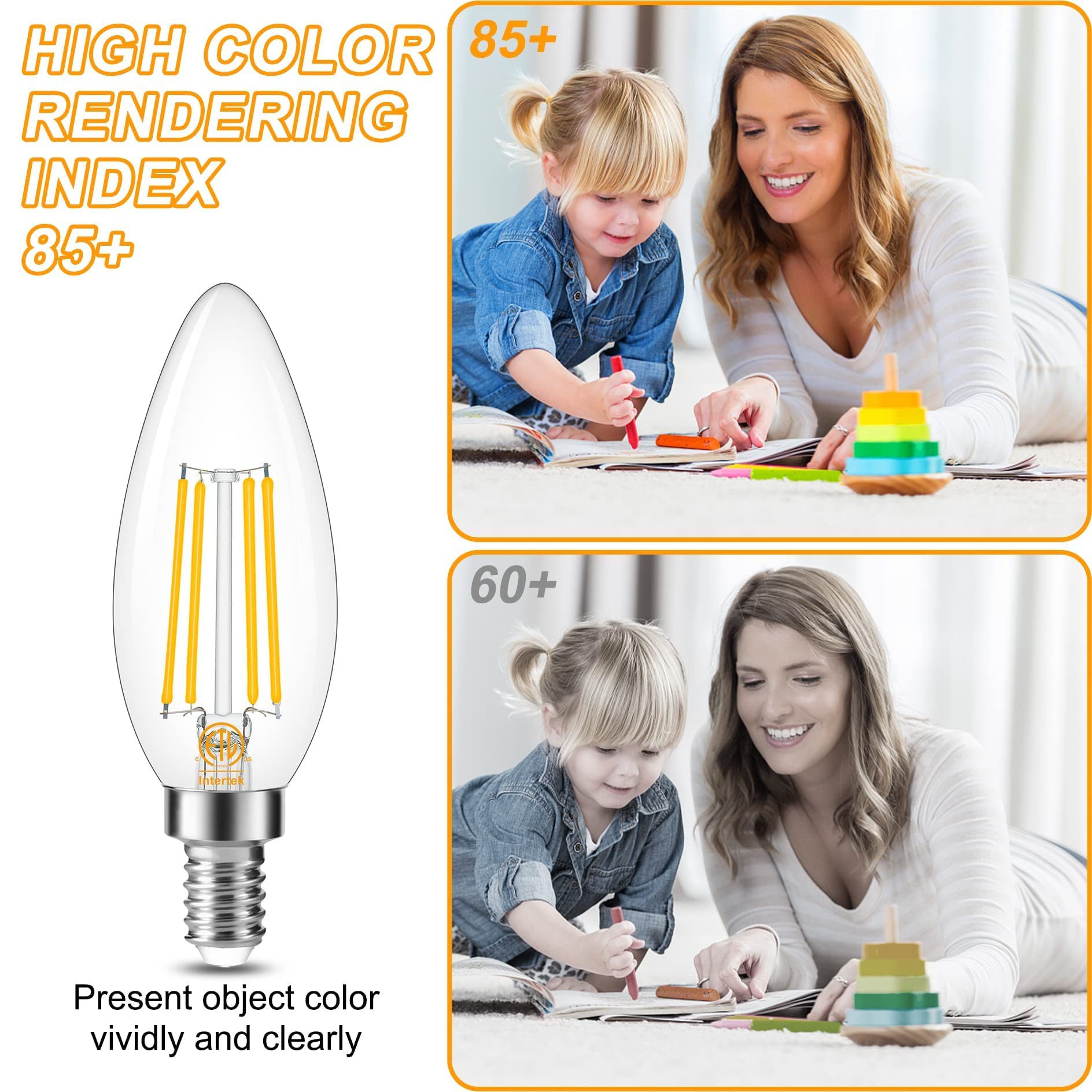 Cotanic E12 Dimmable Led Light Bulbs 3000K Soft White, 60W Equivalent, 6 Pack, Clear