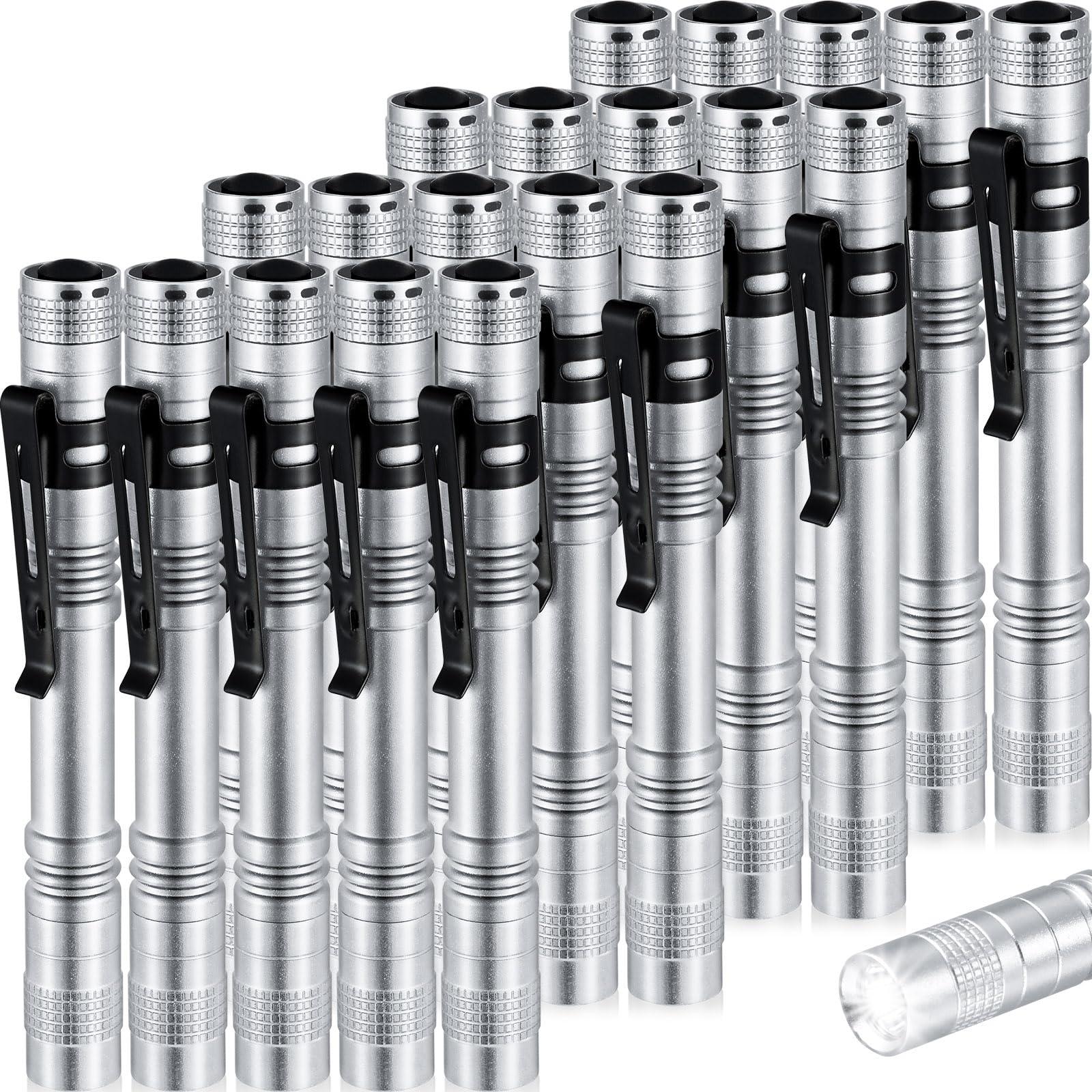 Hortsun Mini Pen Light Flashlights, 5.12 Inch, Aluminum, Silver White, 20 Pcs, Pocket Size LED Torches for Gifts