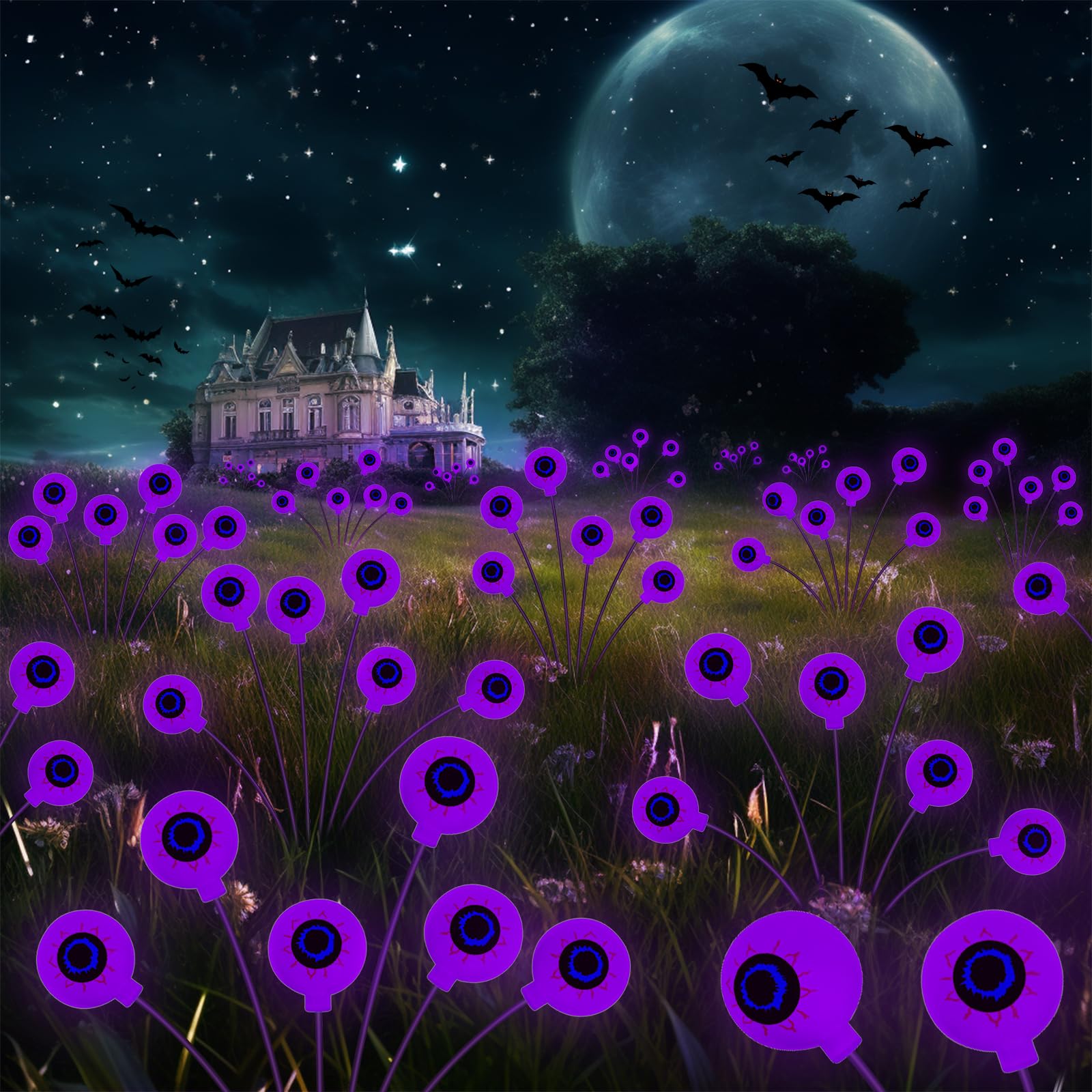 Halloween Decorations Outdoor Solar Halloween Lights, 2 Pack 12 Led Scary Halloween Eyeball Lights Solar Firefly Swaying Lights, Halloween Solar Lights For Outside Path Yard Garden Lawn Decor, Purple