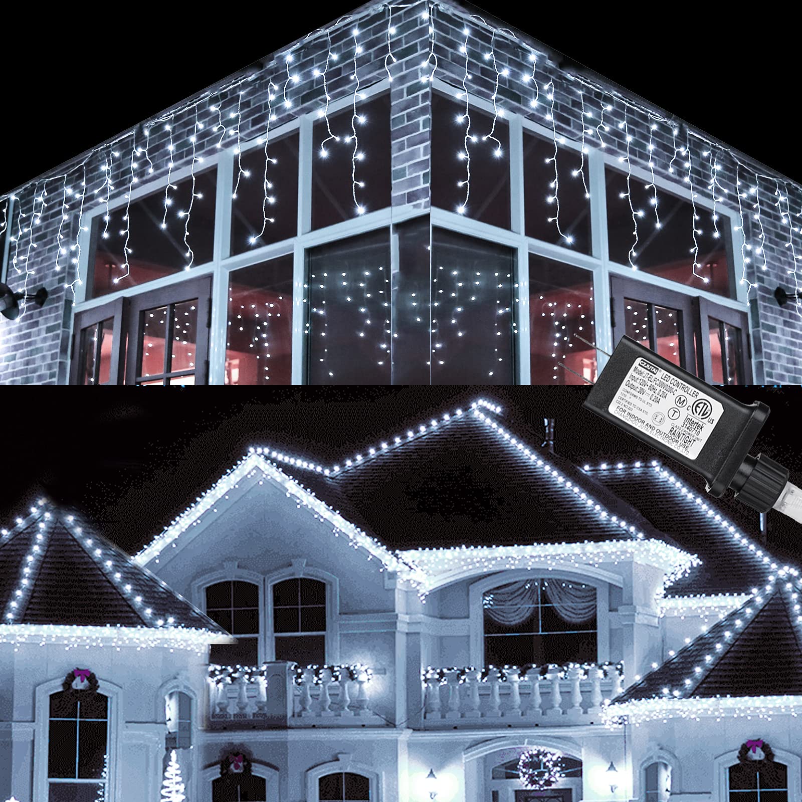 Toodour 50ft LED Icicle Christmas Lights, 612 LEDs in 102 Drops with 8 Modes, Window Curtain String Lights for Christmas, Partie
