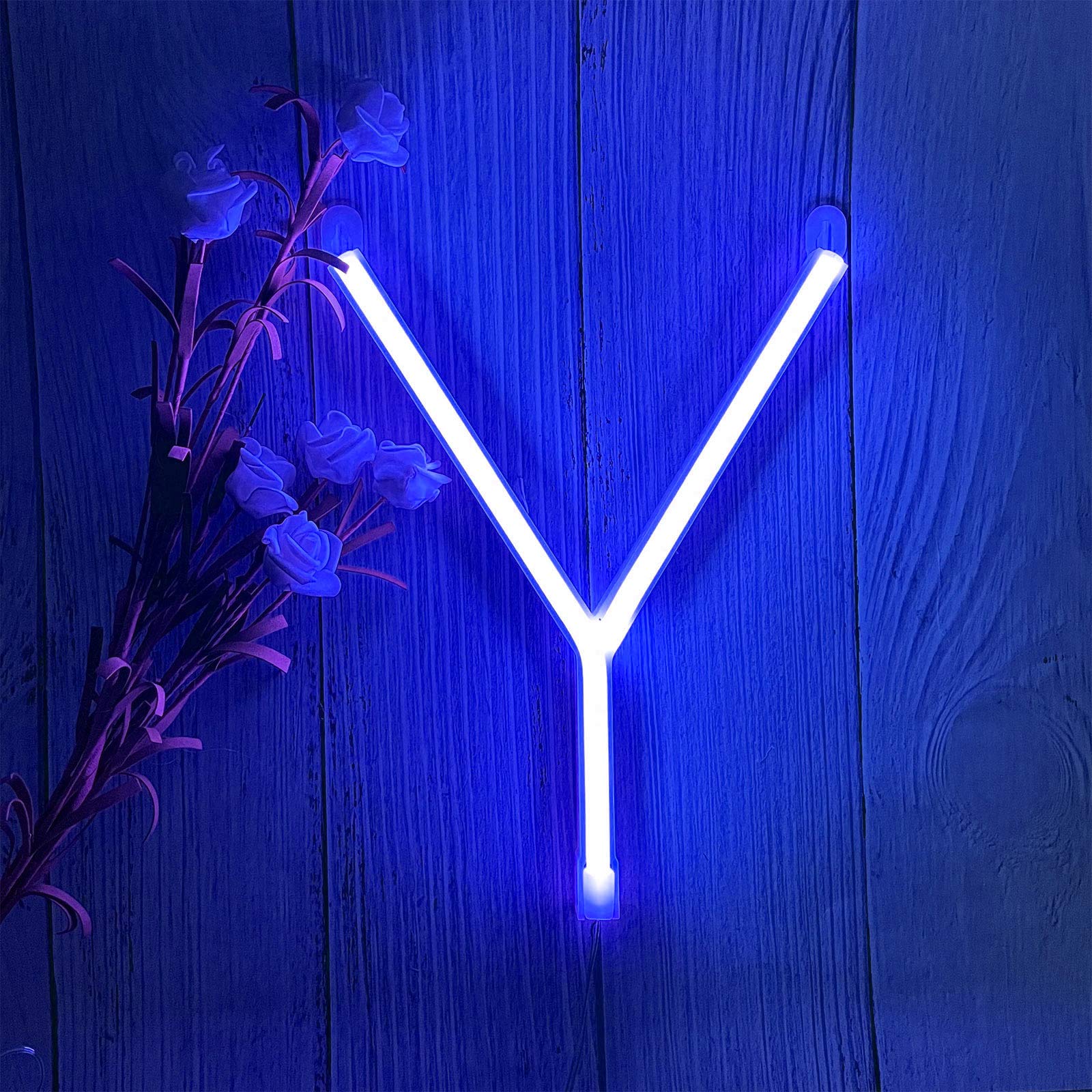 ENUOLI LED Blue Neon Letter Sign, Battery/USB Operated Decorative Light for Kids Room, Model nNH.Y-B