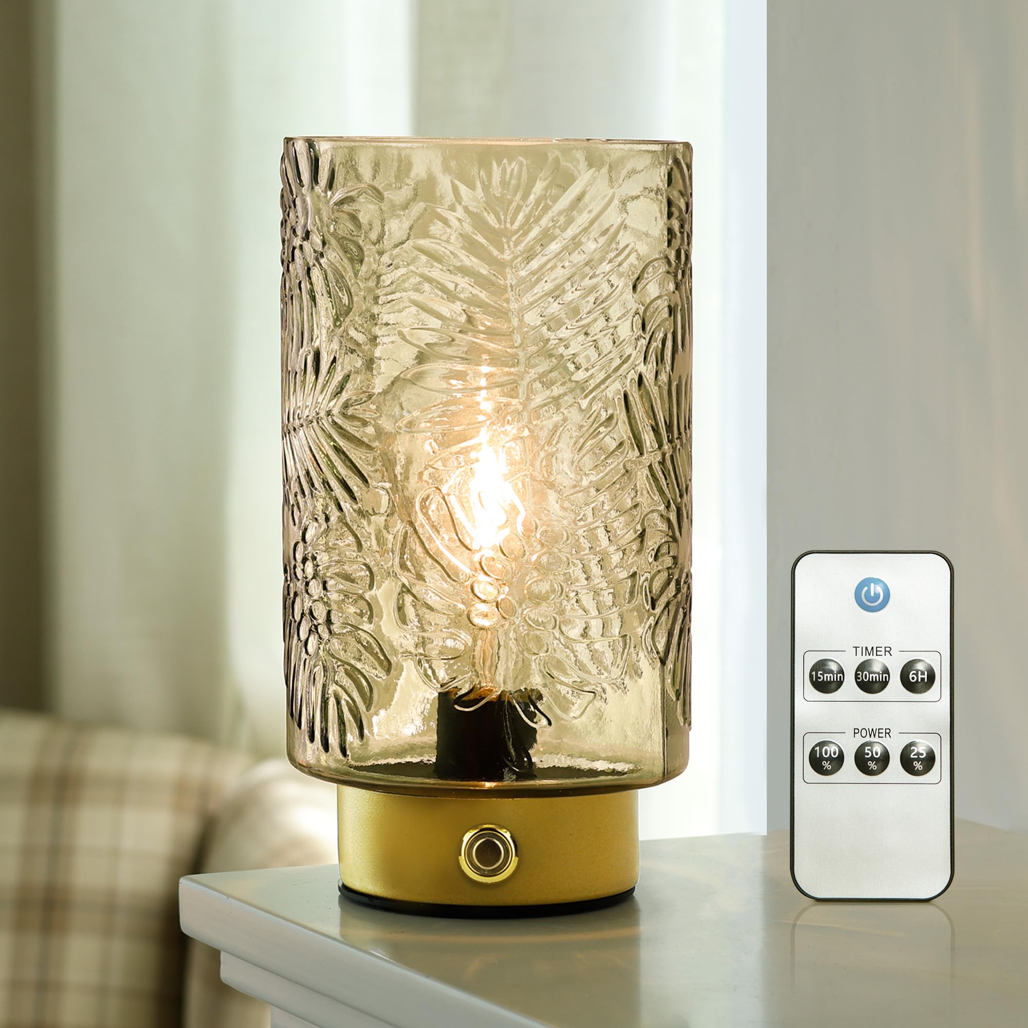 ULAROOM Cordless Lamps Rechargeable Battery Operated lamp,Glass Table Lamp Remote Control-Dimmable Brightness Touch Wireless Bed