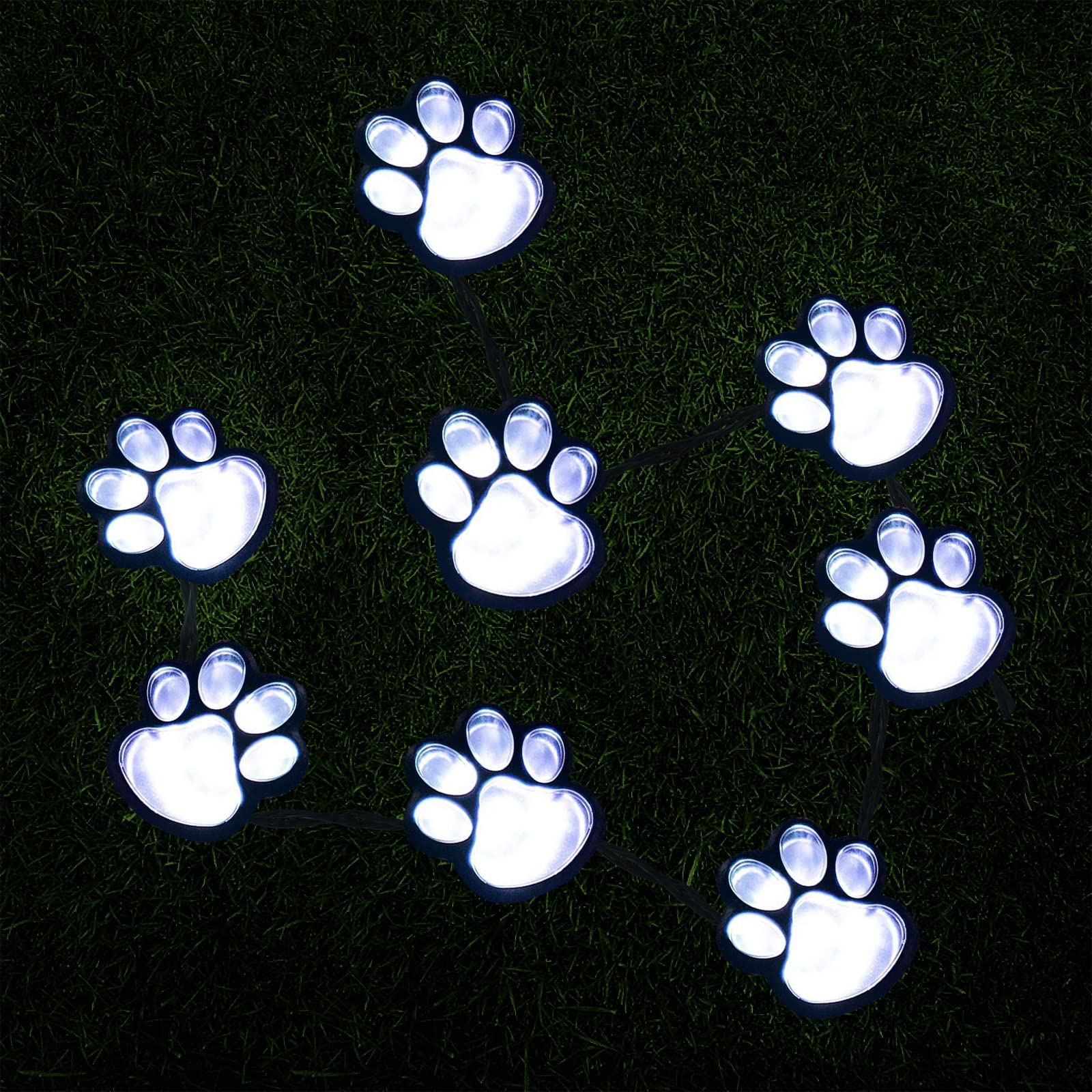 Aiddomm 16.8Ft Paw Print Solar String Lights - Waterproof Outdoor Decor For Pet Lovers
