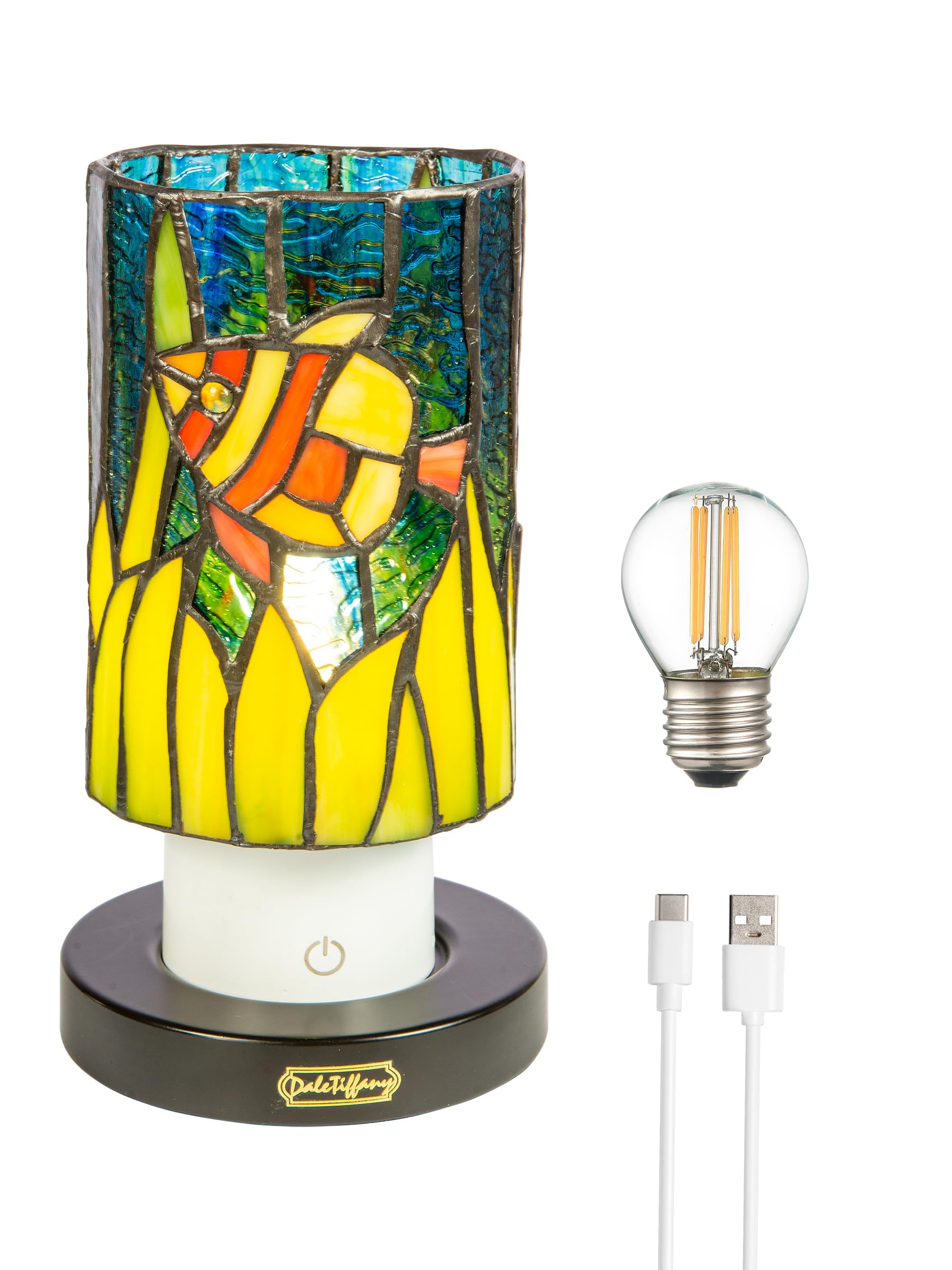 Dale Tiffany TAR24121 Royal Angelfish Uplight Tiffany Accent Lamp with Built-in Rechargeable Battery and 3-Level Brightness, Mul