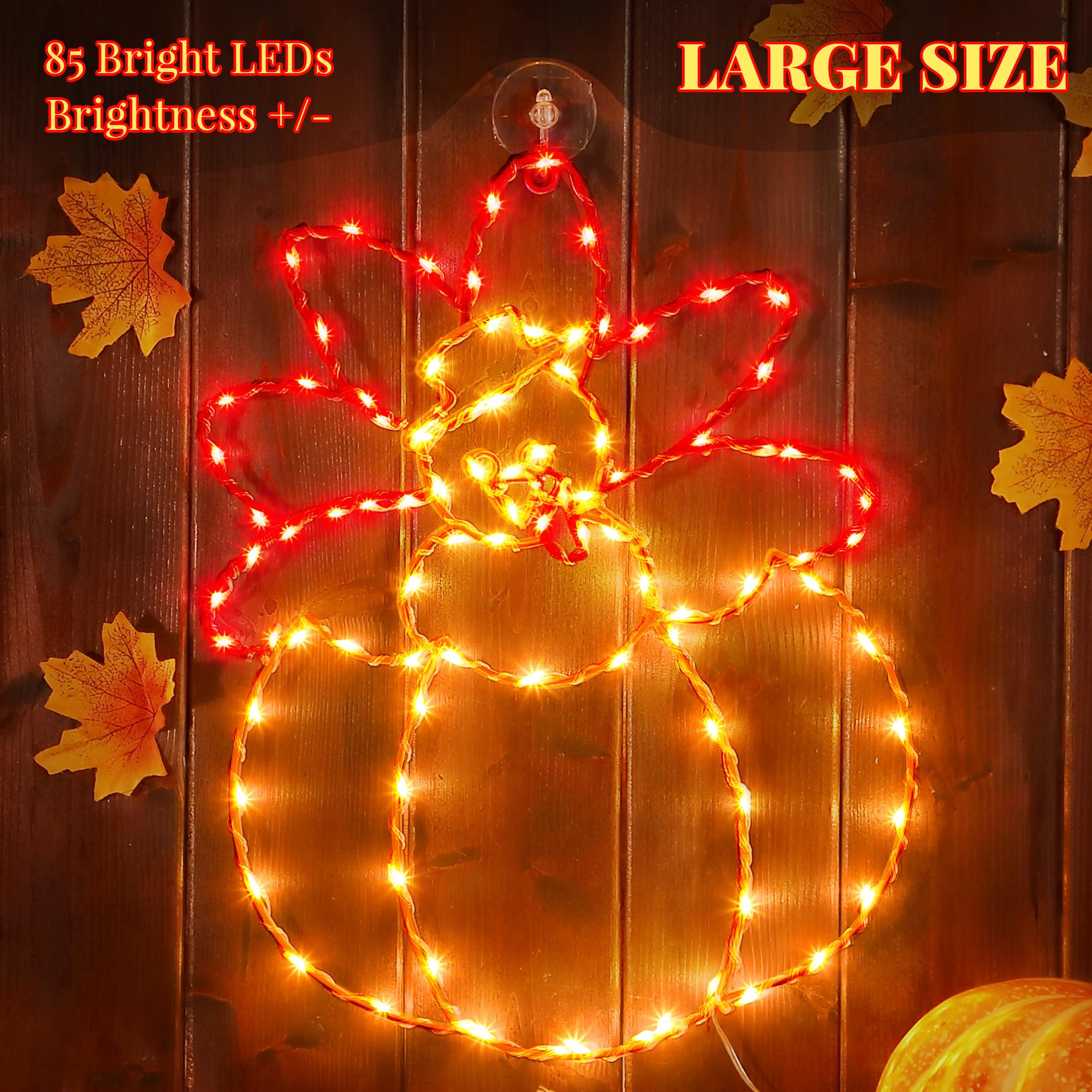 Large Thanksgiving Turkey Pumpkin Window Lights Decorations, 85 LED Turkey Light with Timer 8 Mode Thanksgiving Lighted Window F