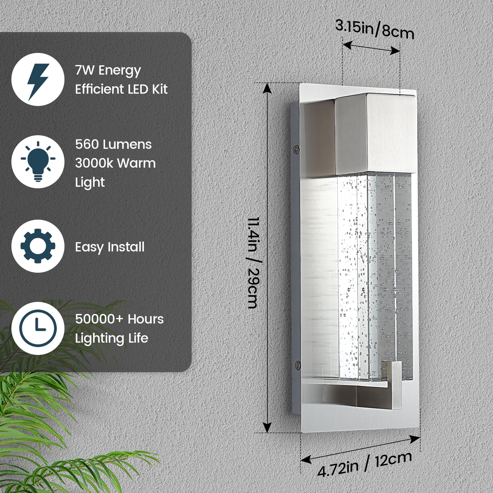 WOSHITU LED Wall Sconce Light, 11 Inch, Nickel, Dimmable, Crystal Wall Lamp, Model 8012WL-05SN for Bathroom, Living Room, Bedroom, Hallway