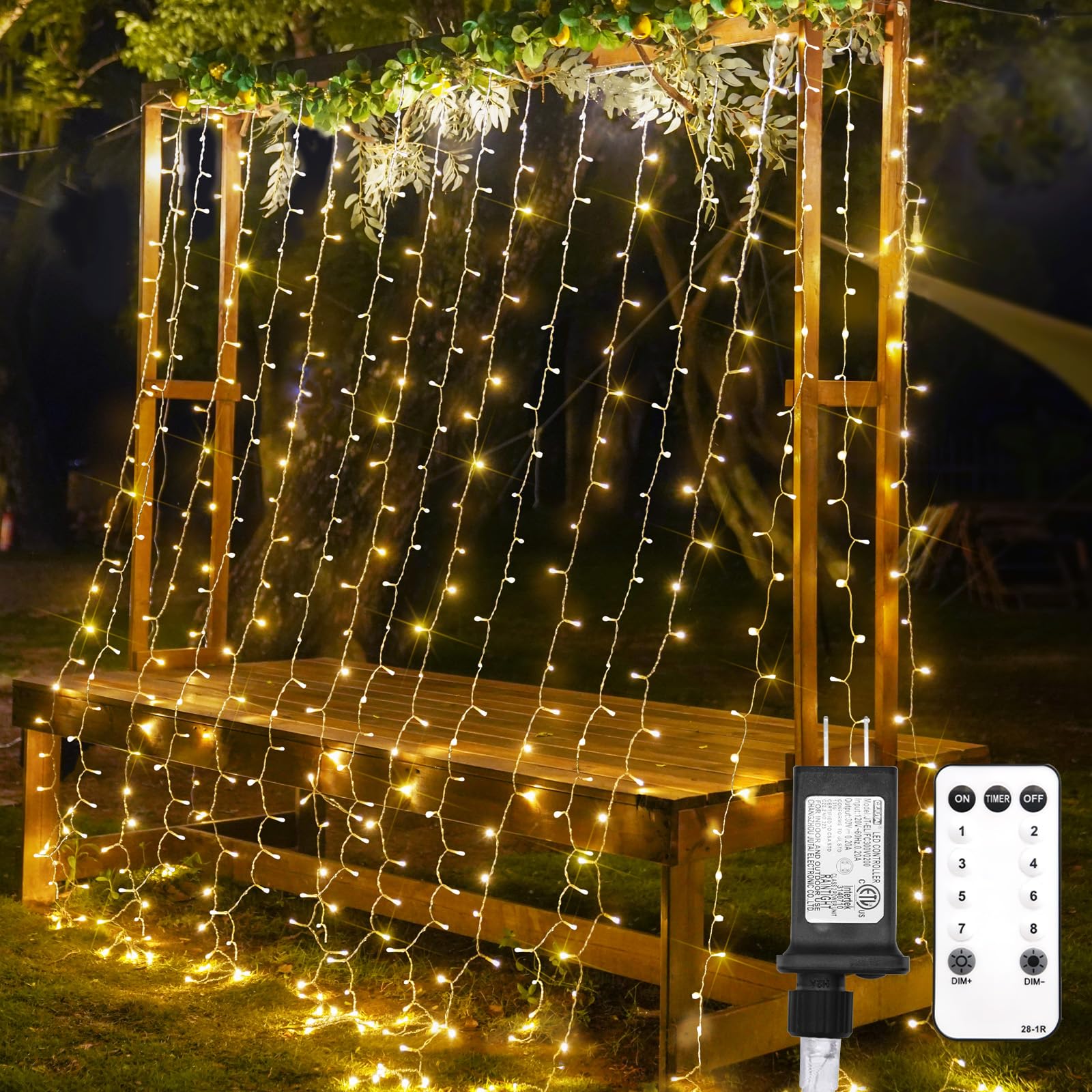 suddus Curtain Lights, 300 LED Warm White Fairy String Lights, 9.8x9.8ft for Indoor/Outdoor, Model SD-300CUCWW