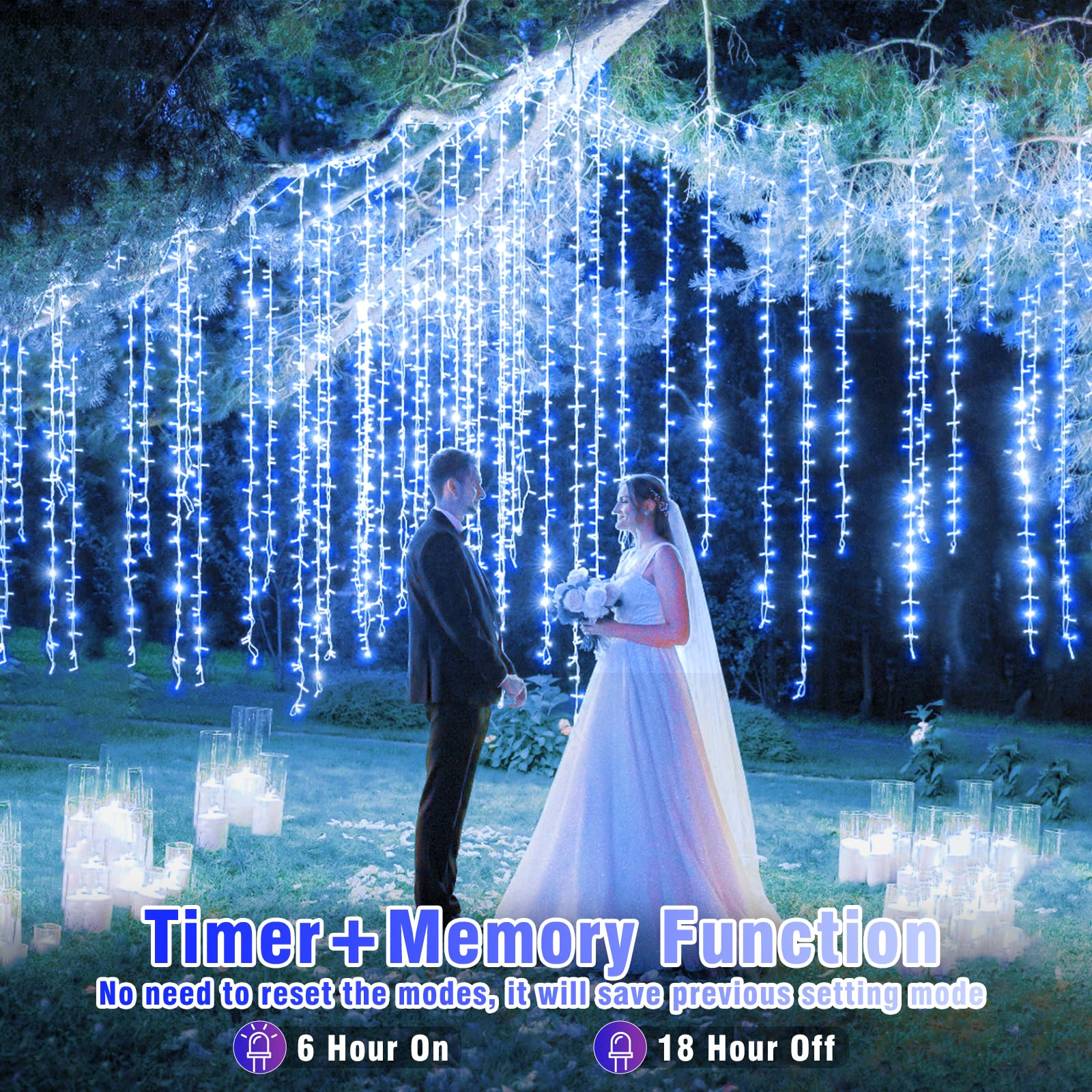 Vivideal 200 Led Christmas Lights Outdoor - 66Ft Christmas String Lights 8 Modes Plug In Waterproof Fairy Lights With Timer Memory For Indoor Outside Bedroom Home Party Decoration, Blue&White