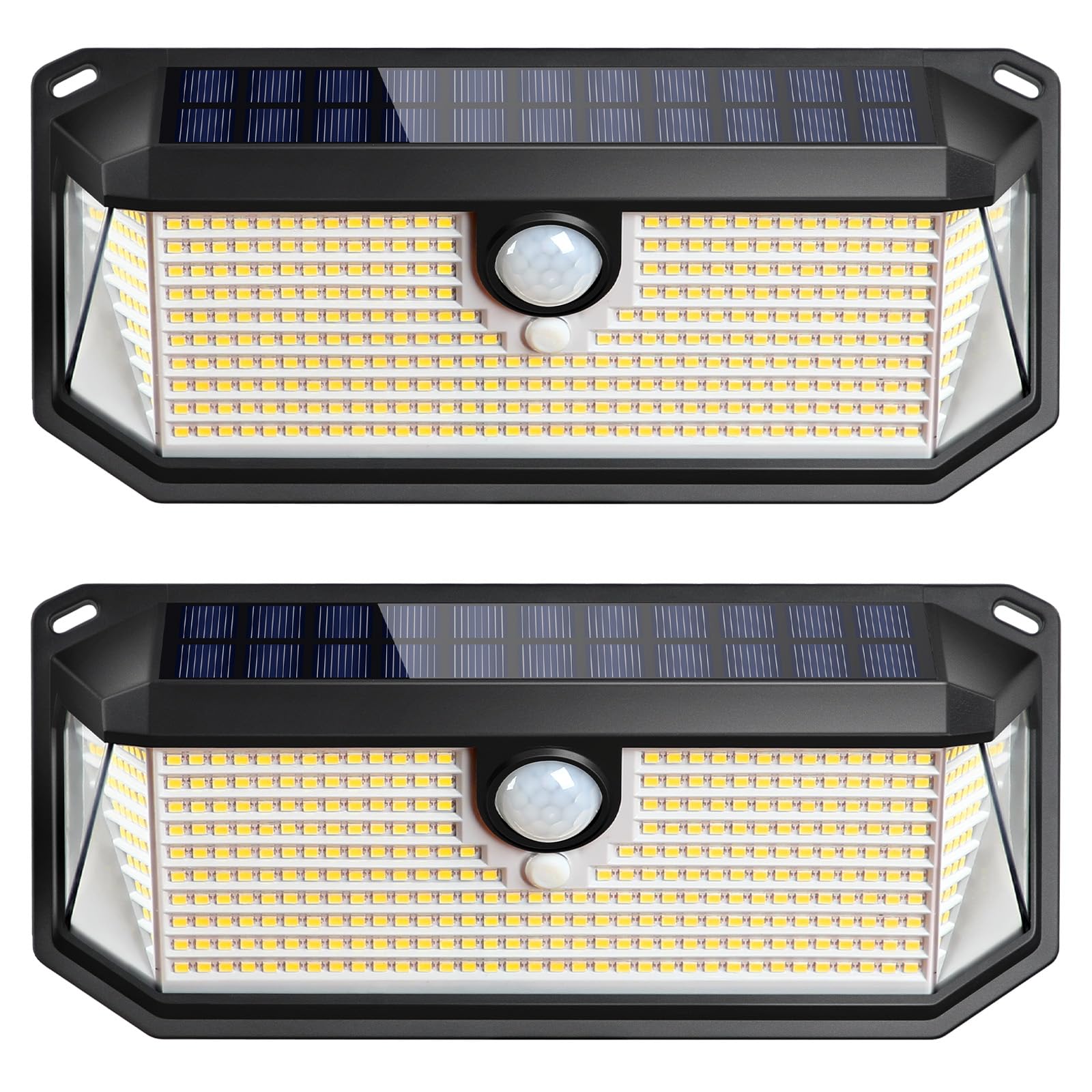 2-Pack Motion Sensor Solar Lights Outdoor  388 LEDs 4000LM Solar Outdoor Lights Waterproof with 270 Wide Angle   Warm White Solar Powered Security Wall Light for Garden  Fence  Door  Garage  Yard