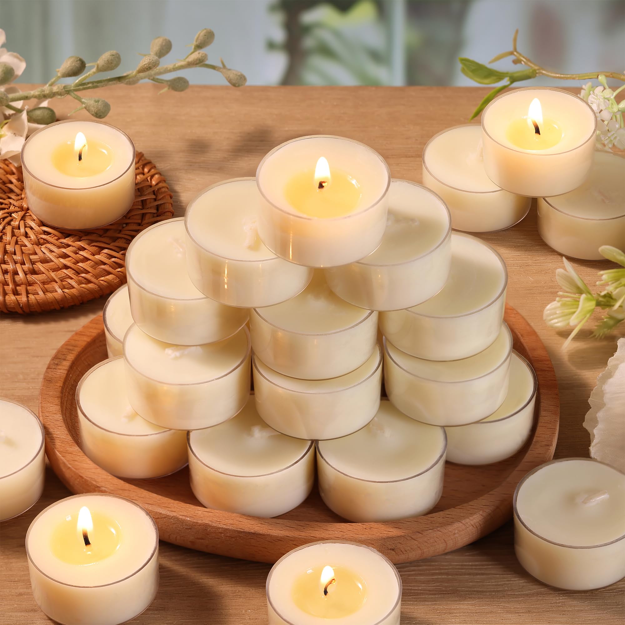 DEVI 6 Hour Soy Tealight Candles Bulk 25 Pack  Unscented Organic Tea Candles  White Emergency Votive Tea Lights-Burn Clean  Non-Paraffin Natural Soy Candle for Home Decor 