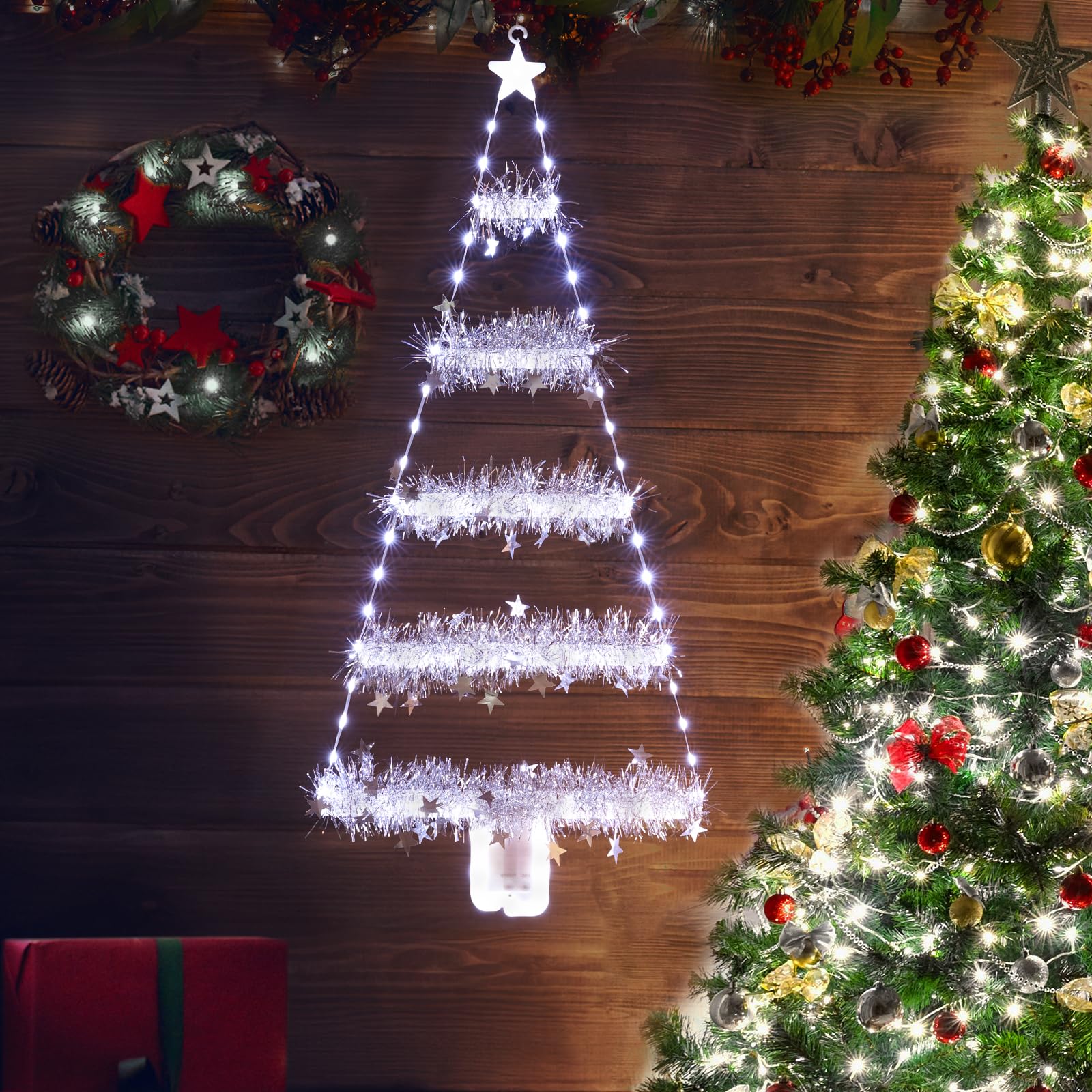 Toodour Christmas Decorations Indoor Lights, 2.65ft LED Christmas Lights, Cool White Christmas Wall Window Hanging Lights, Battery Operated Holiday Decorative Lights for Outdoor, Garden, Home Decor