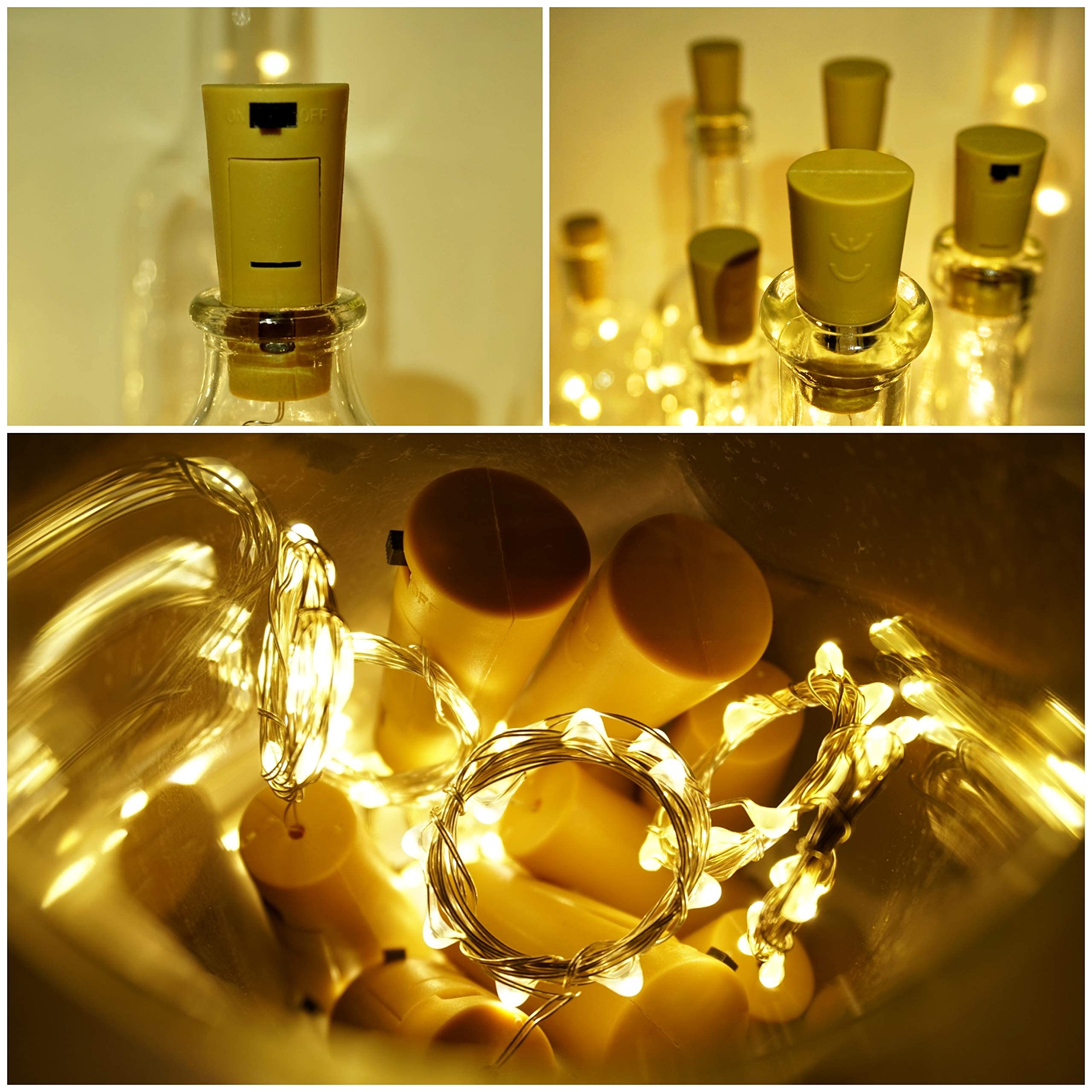 SmilingTown Wine Bottle Cork Lights, 15-Pack, 10 LED, 40 Inches, Copper Wire, Warm White, Model BCL-ww, Fairy Mini String Lights