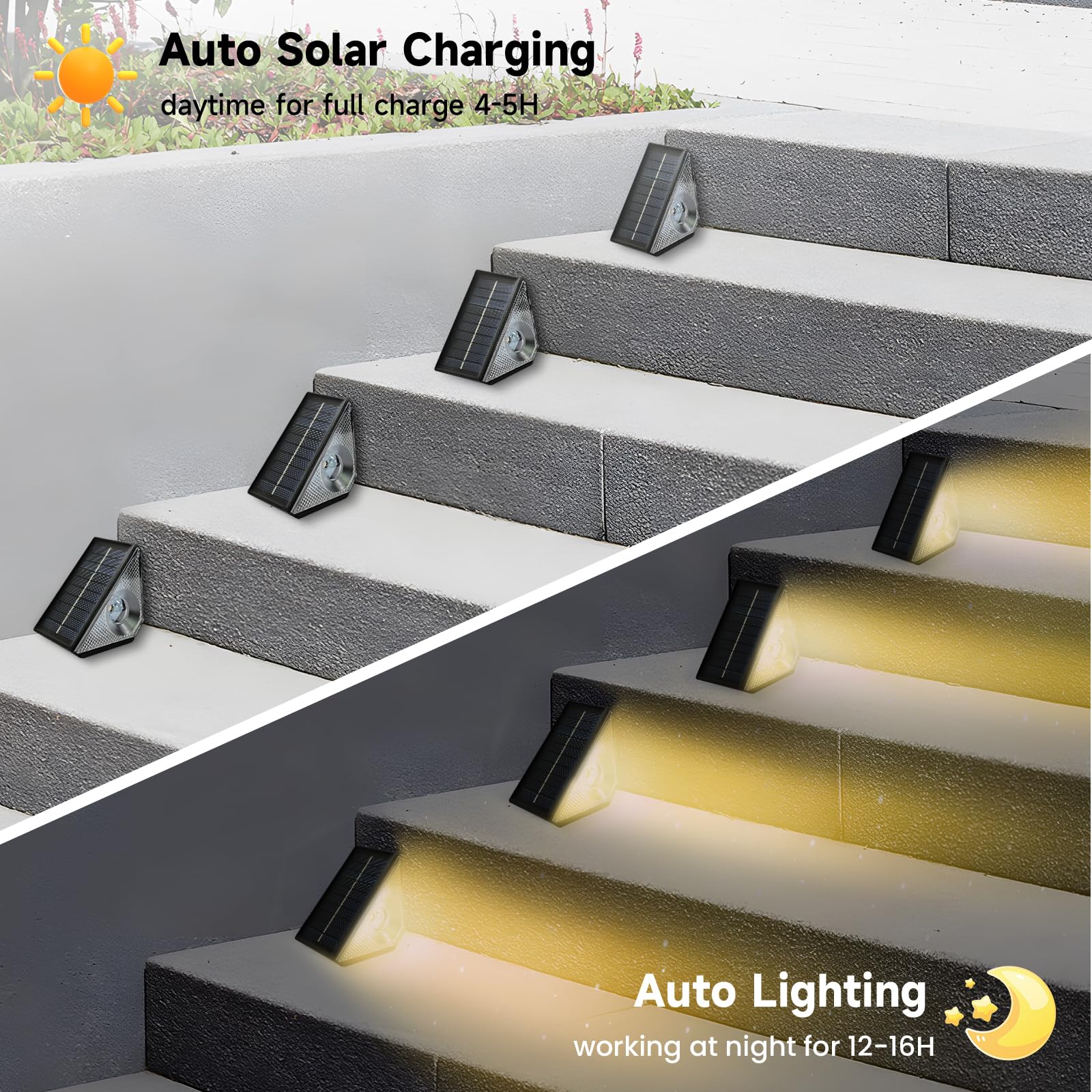 CIYOYO Solar Step Lights, 8 Pack Outdoor Waterproof, Warm White/7 RGB Colors, PEX Material, Model BZ01