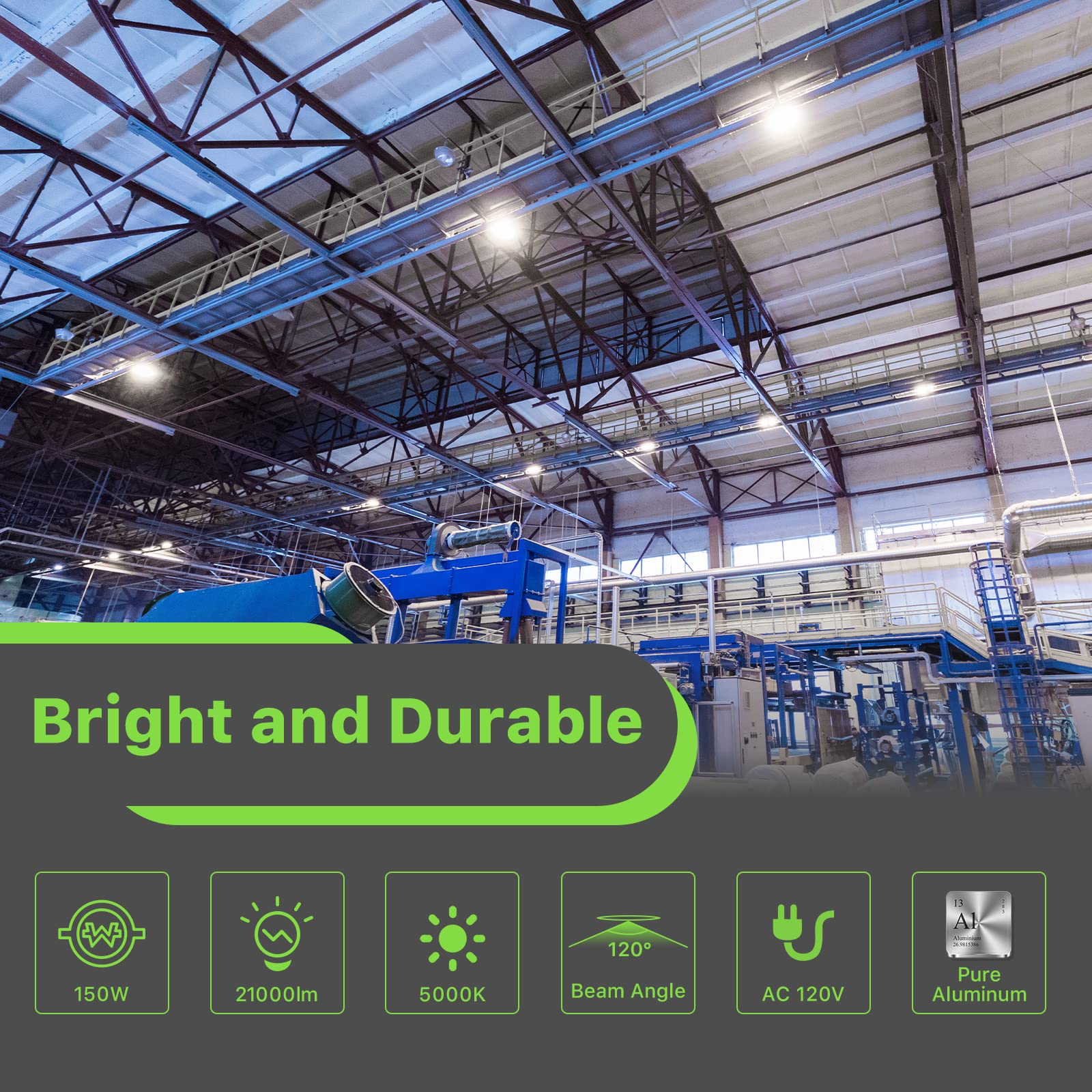 Glitgate Led High Bay Light 150W, 21000Lm 5000K Ufo Led High Bay Light(600W Mh/Hps Equiv.), Commercial Bay Lighting With 5Ft Cable Us Plug For Garage Shop Barn Warehouse