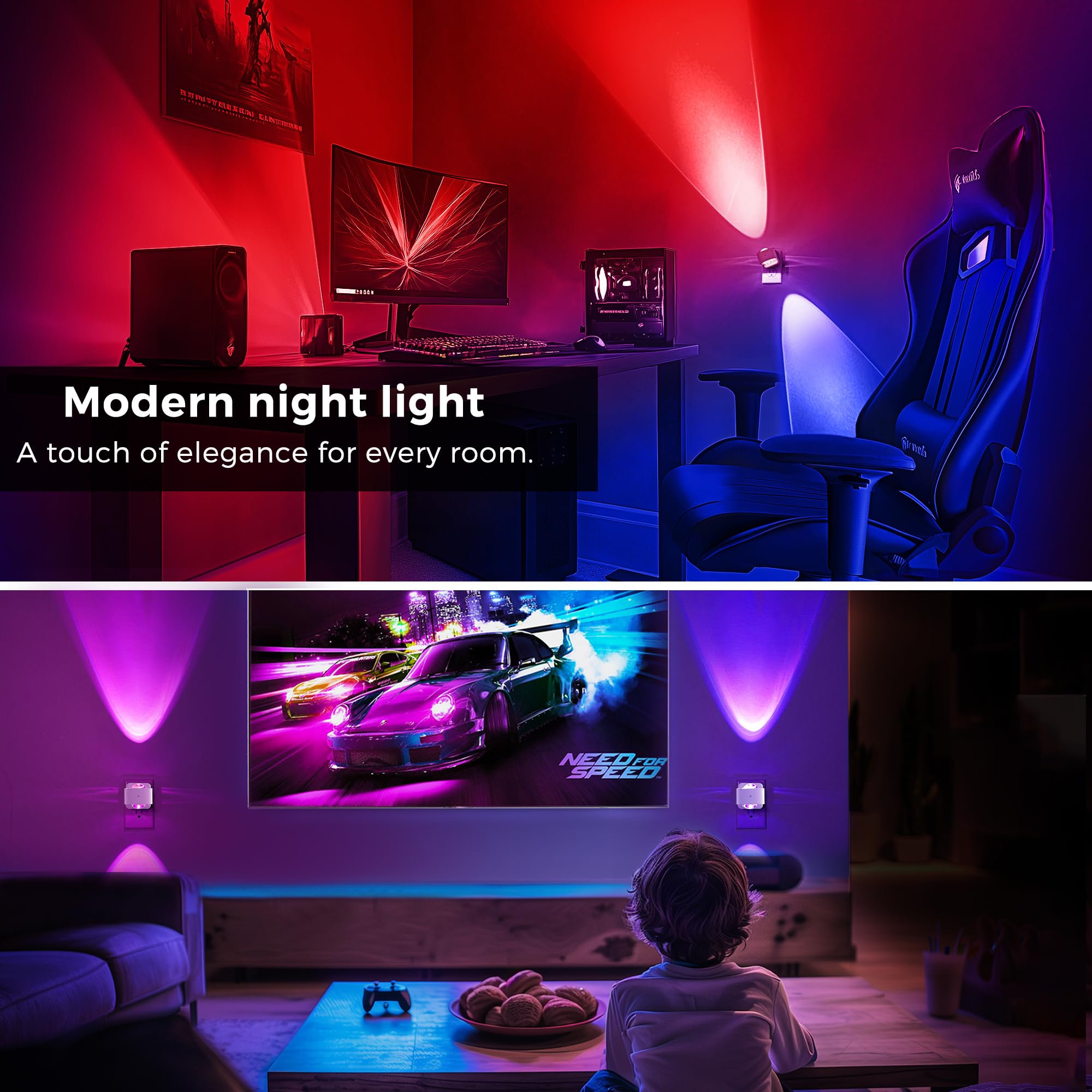 L Lohas Led Night Light  Color Changing Night Lights Plug Into Wall  Rotating White Nightlight  Dusk To Dawn Sensor  Rgb Rainbow Nightlights Projector For Bathroom  Gaming Room  Decor  Gifts 2 Pack