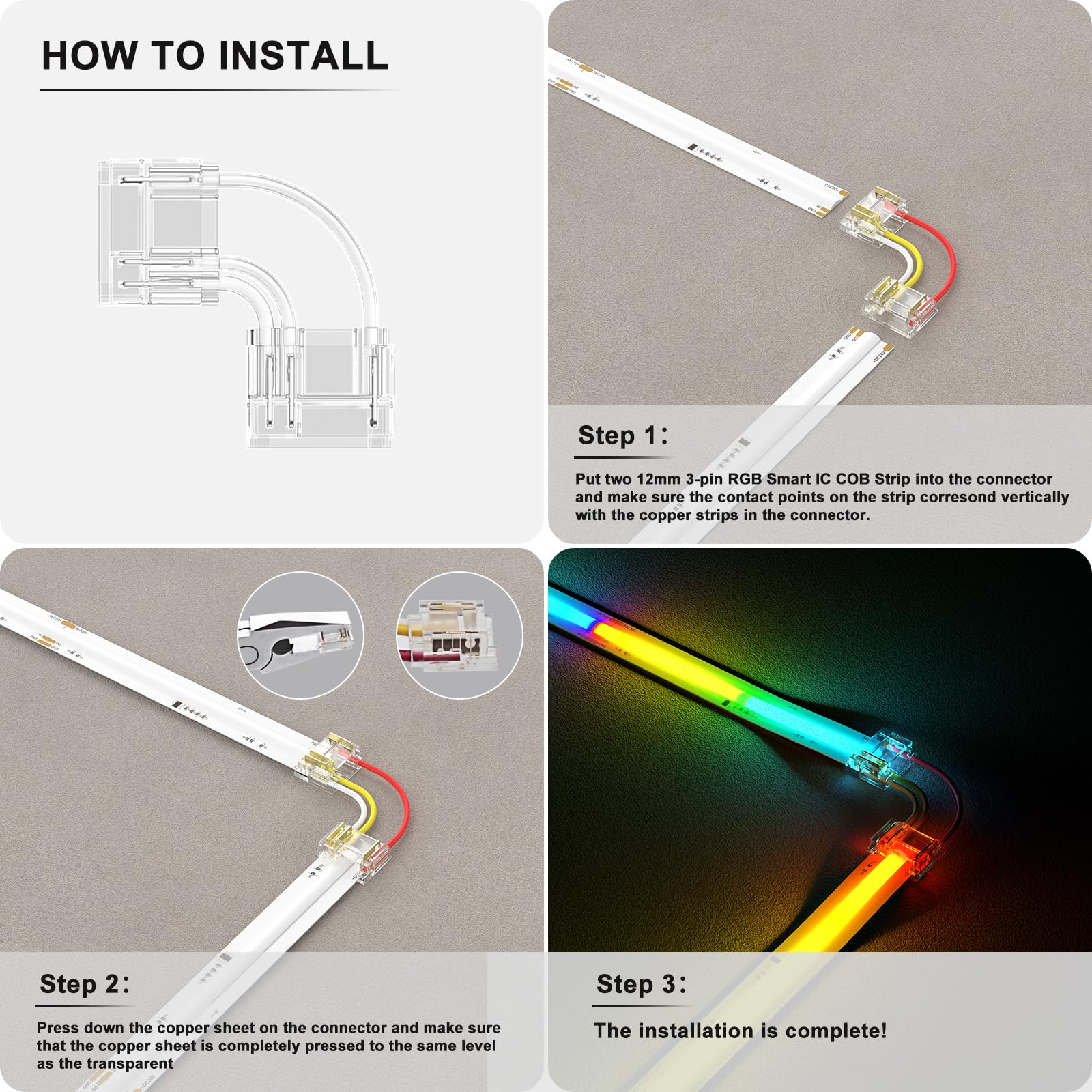 Pautix 12Mm Connectors 10Pcs L-Shaped/Corner Connectors,Solderless Terminal Extension Connection For 3-Pin Rgb Smart Ic Cob Led Strip Lights,Not For 10Mm/8Mm/5Mm Led Tape Lights