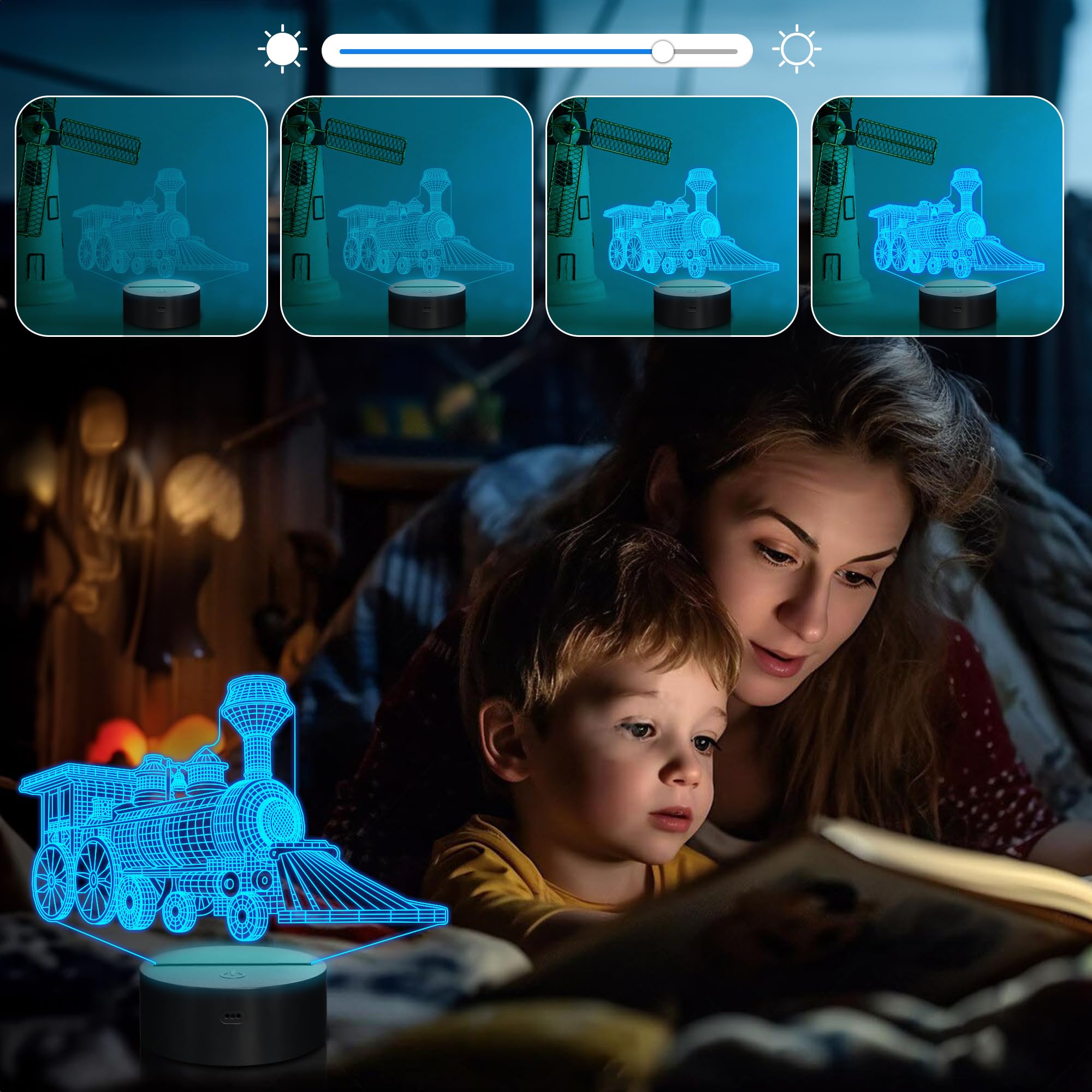 Attivolife Train 3D Gifts Lamp, Hologram Night Light, 16 Color Changing, Remote Control, Model FS-KF2107