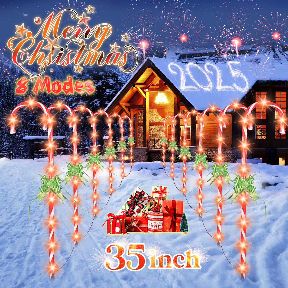 Pytopkto 35'' Christmas Candy Cane Lights 12pcs - 8 Modes,Christmas Outdoor Christmas Decorations, Walkway Lights,Christmas Deco