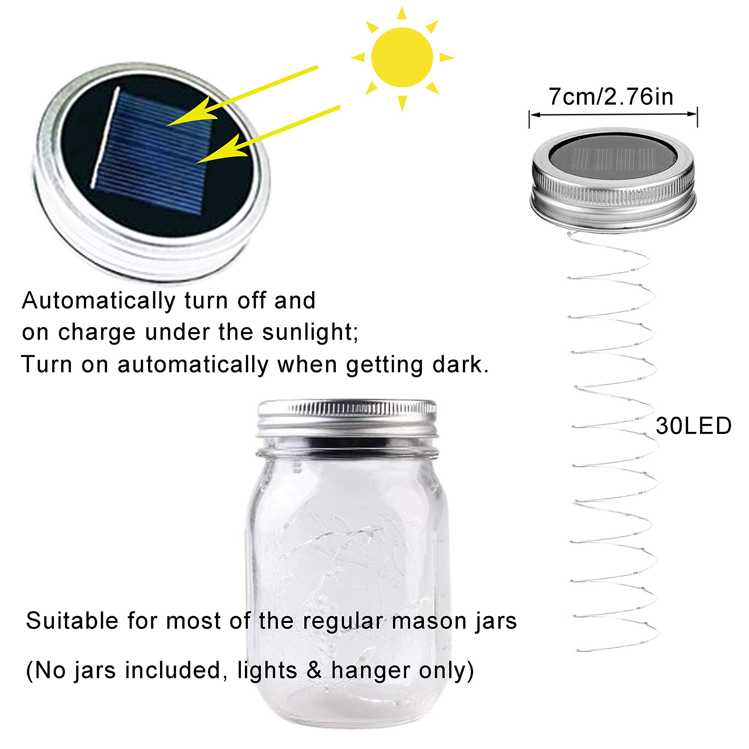 Solar Mason Jar Lid Lights, 10 Pack 30 Led Waterproof Firefly Fairy Lights With Hangers(No Jars), Outdoor Starry String Lights F