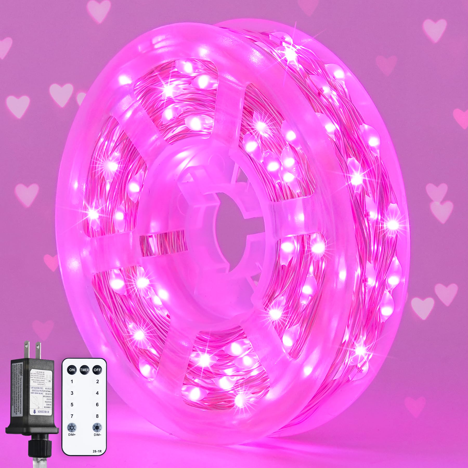JMEXSUSS 200 LED Fairy Room Lights, 66 ft Pink Lights Outdoor Waterproof 8 Modes Pink String Lights Indoor with Wheel, Remote Co