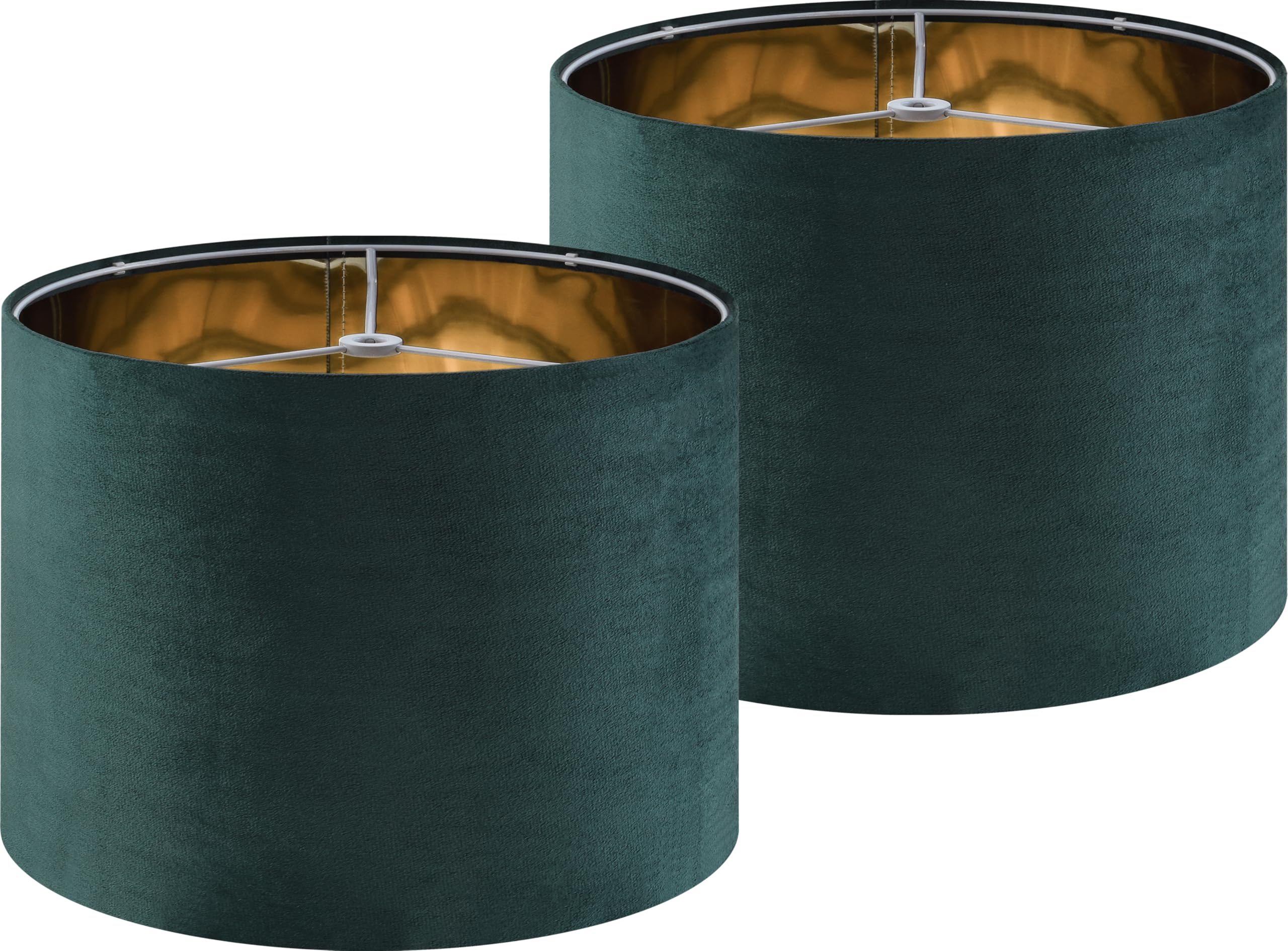 Green Velvet Lampshades Set of 2 Large Drum Lamp Shade 16 Top x 16 Bottom x 12 High (Spider) Modern Lamp Shade - Ideal for Table